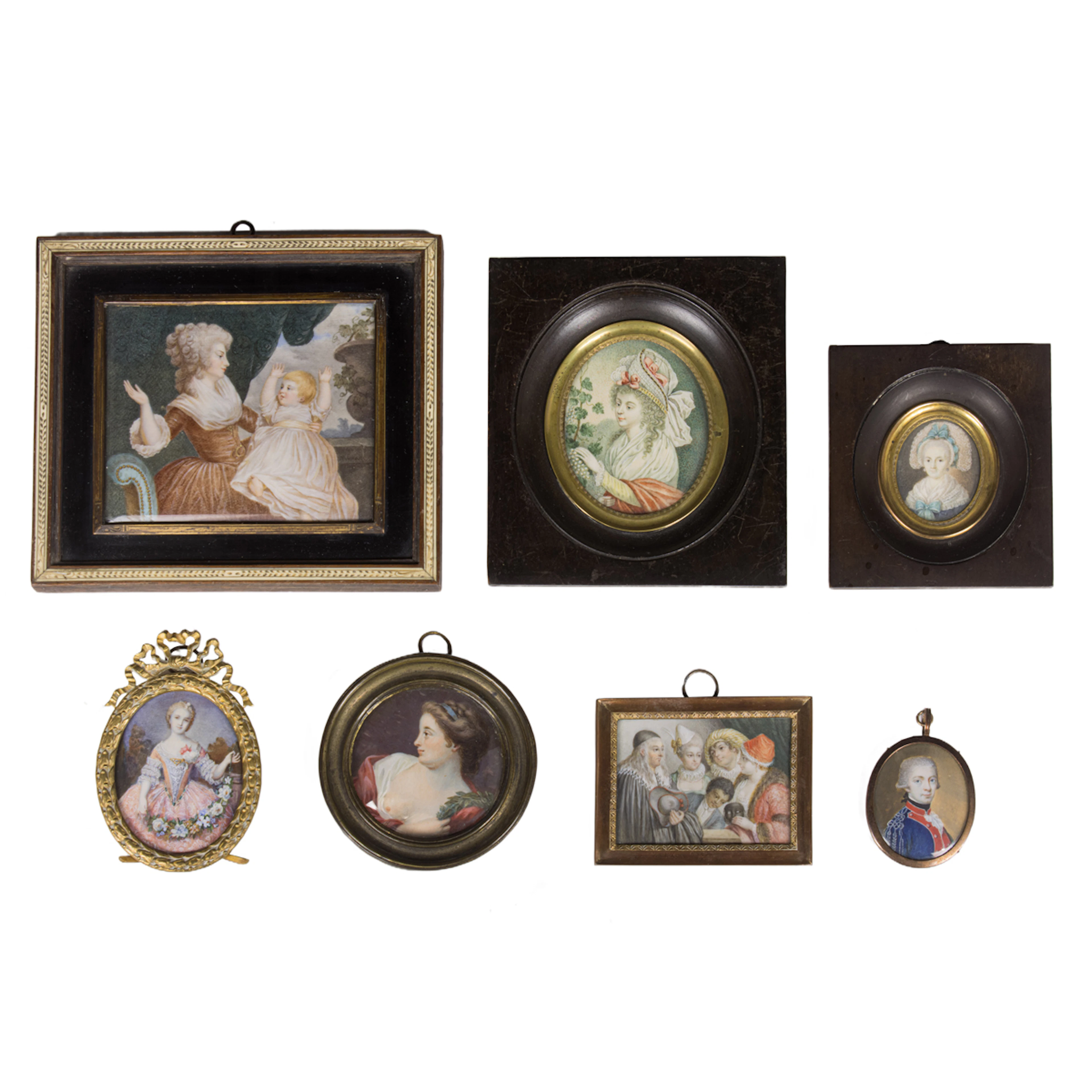 Seven portrait miniatures of 18th century figures
