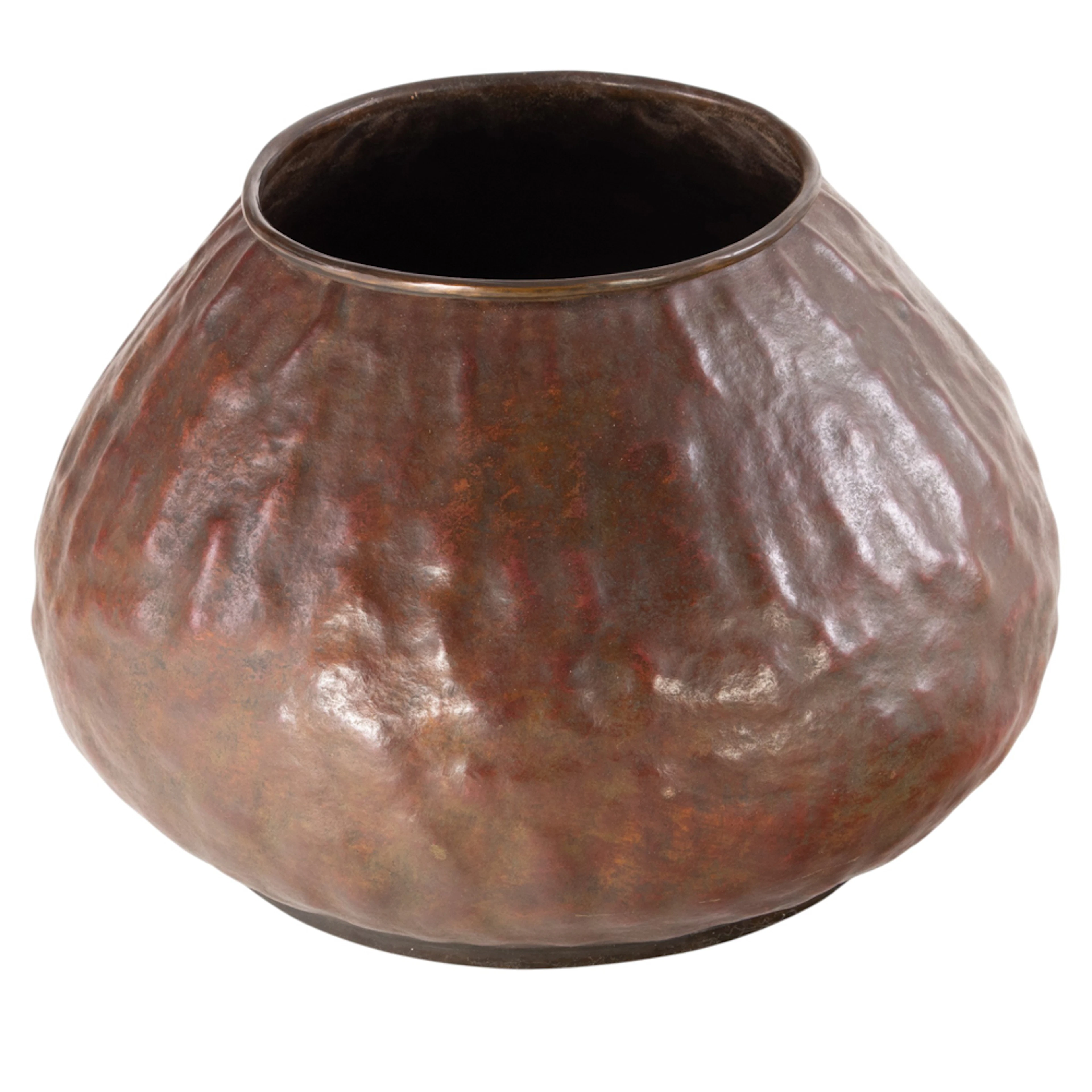 A Michael Adams hammered copper warty or wrinkle vase