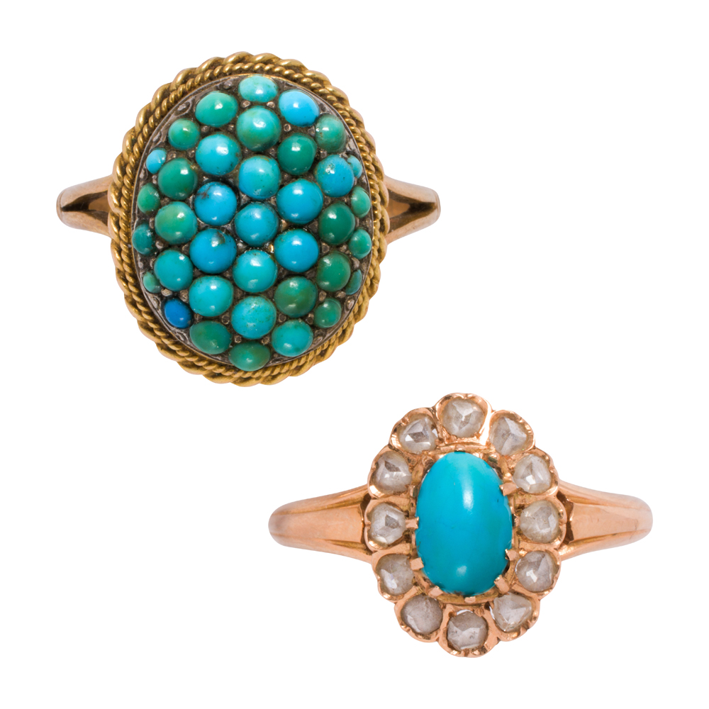 Two antique turquoise and gold rings