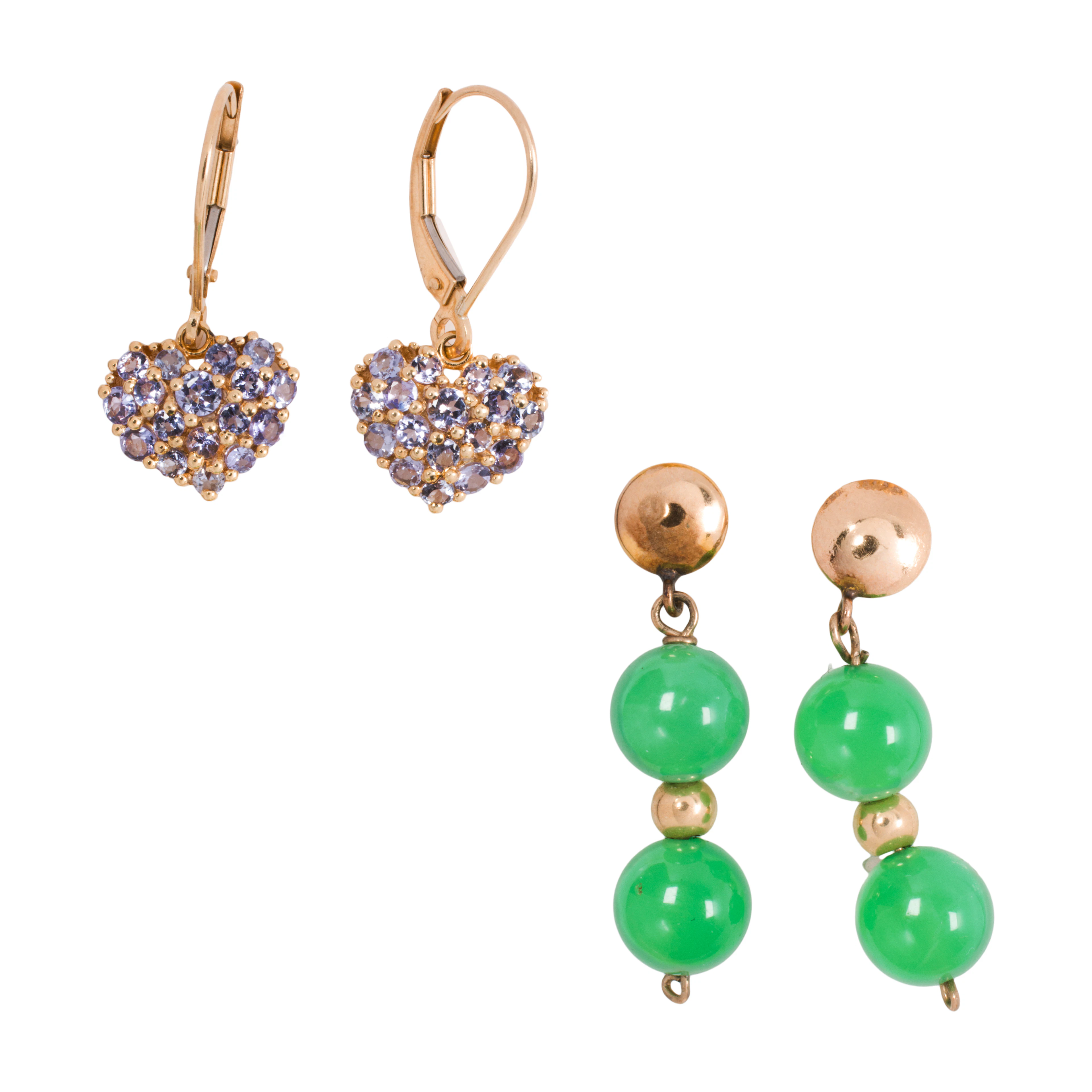Two pairs of gem-set 14k gold earrings