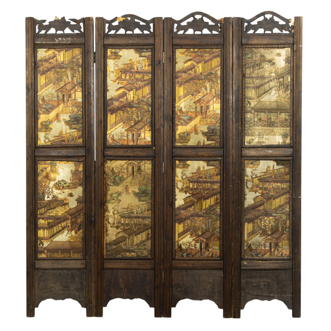 A Chinese four-panel folding screen