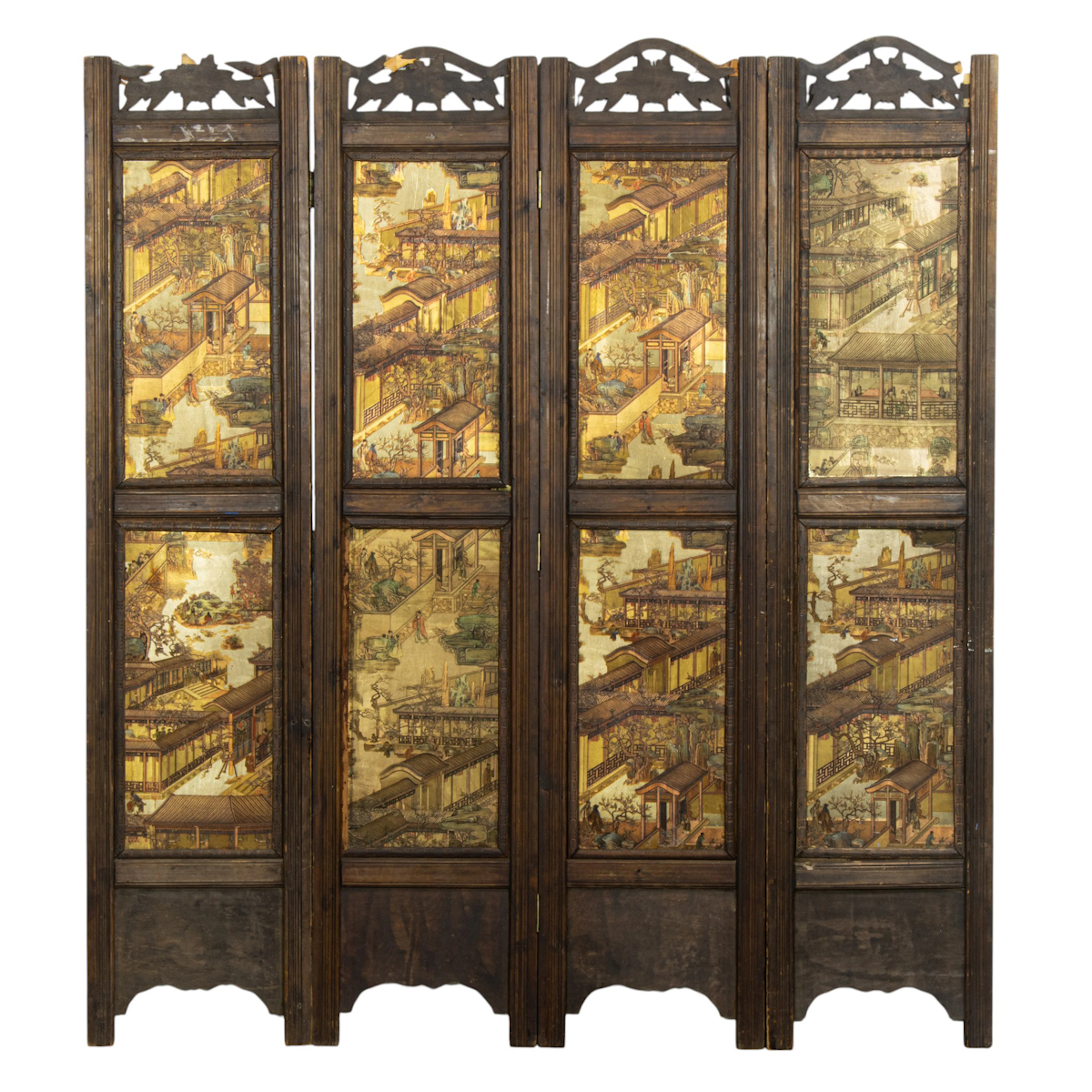 A Chinese four-panel folding screen