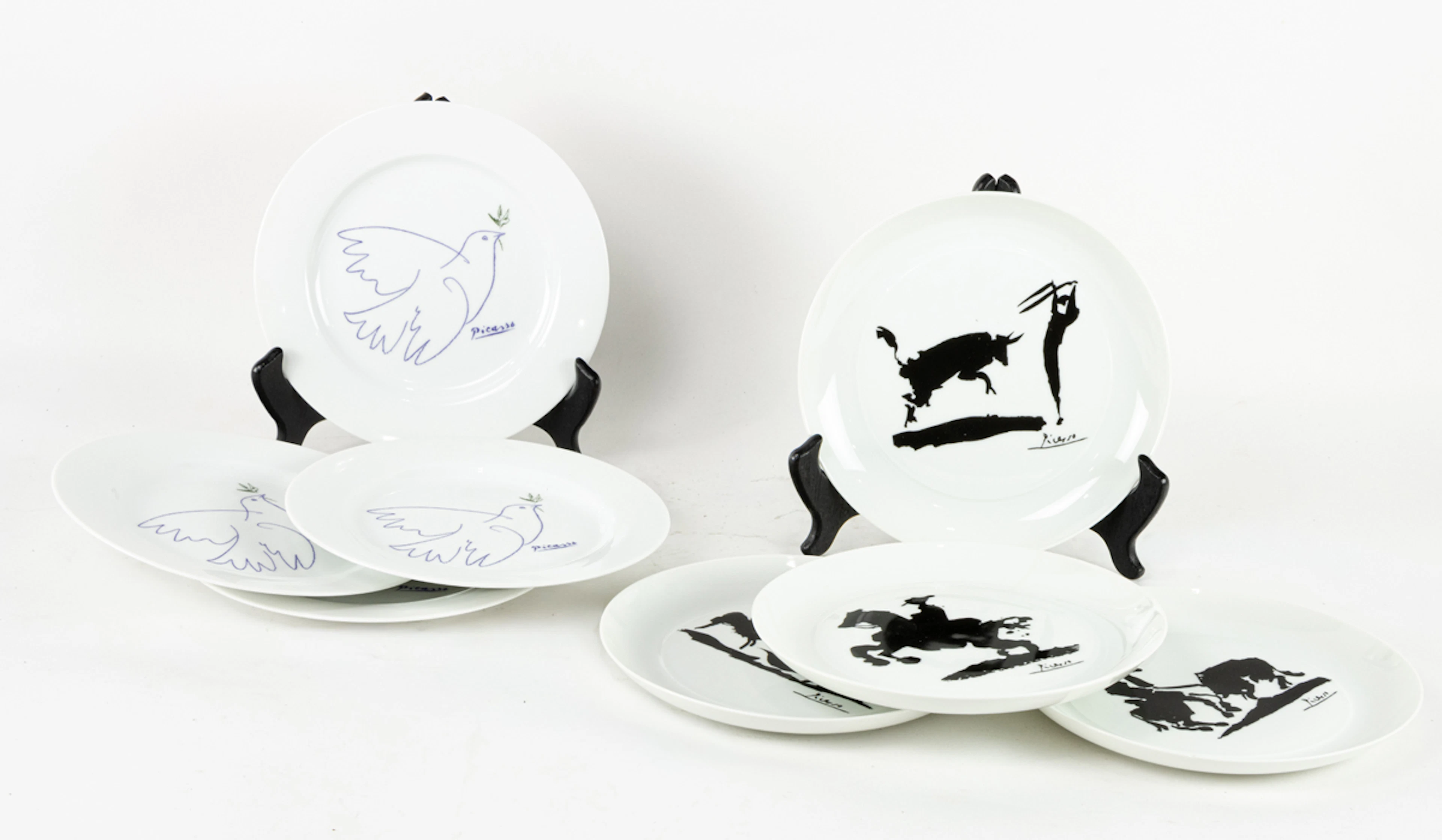 Two sets of porcelain plates after Pablo Picasso