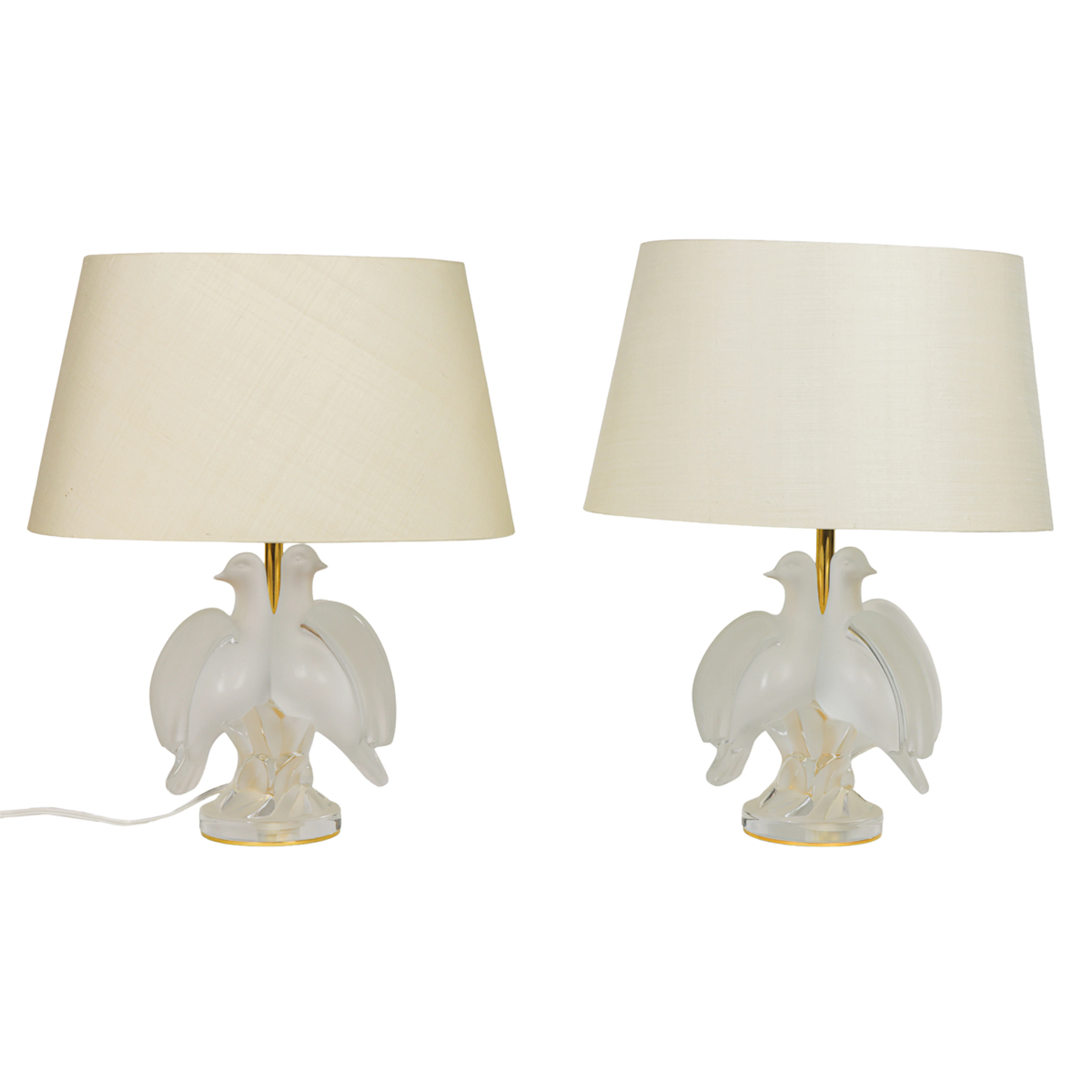 A pair of Lalique glass Ariane table lamps