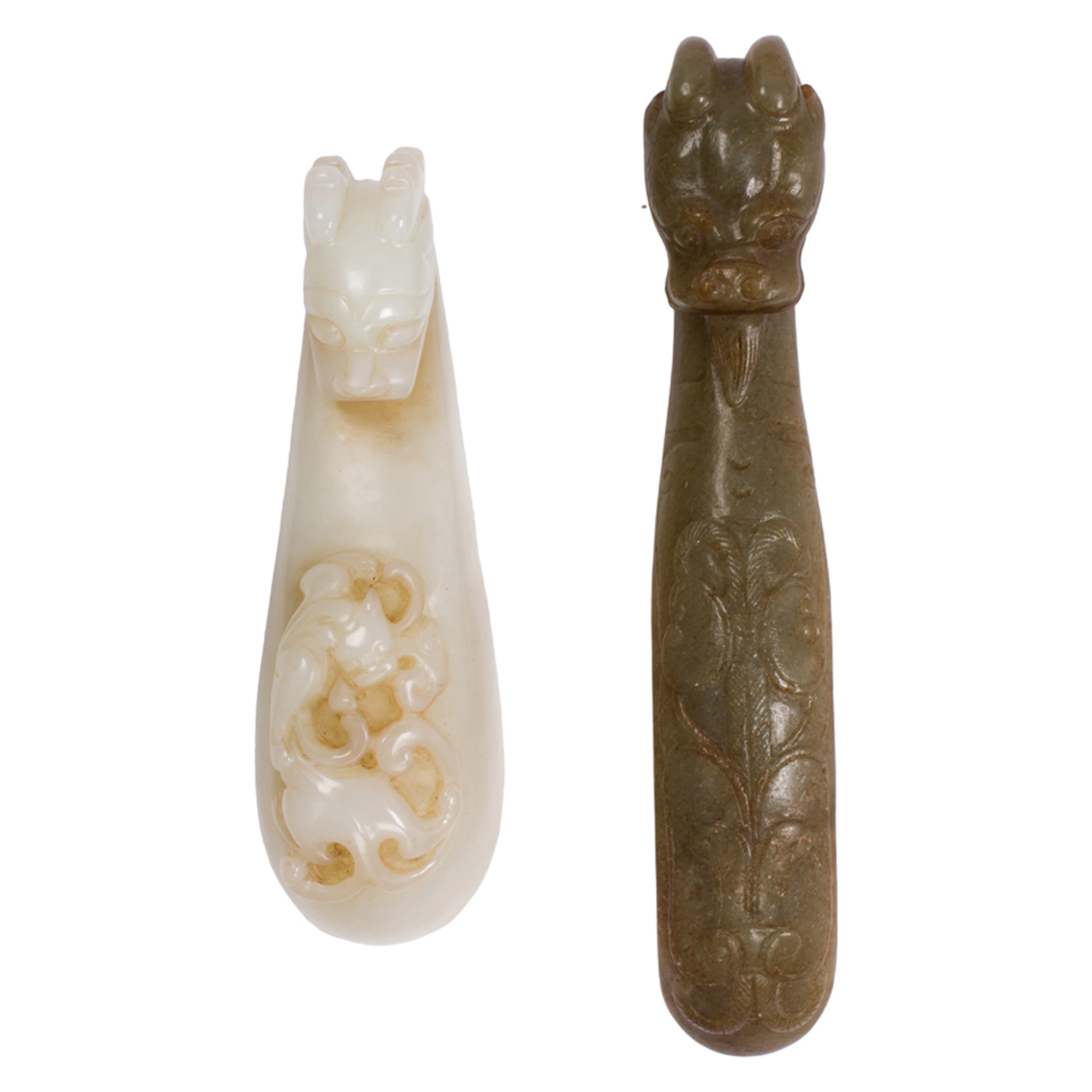 (lot of 2) Chinese jade 'dragon' belt hooks