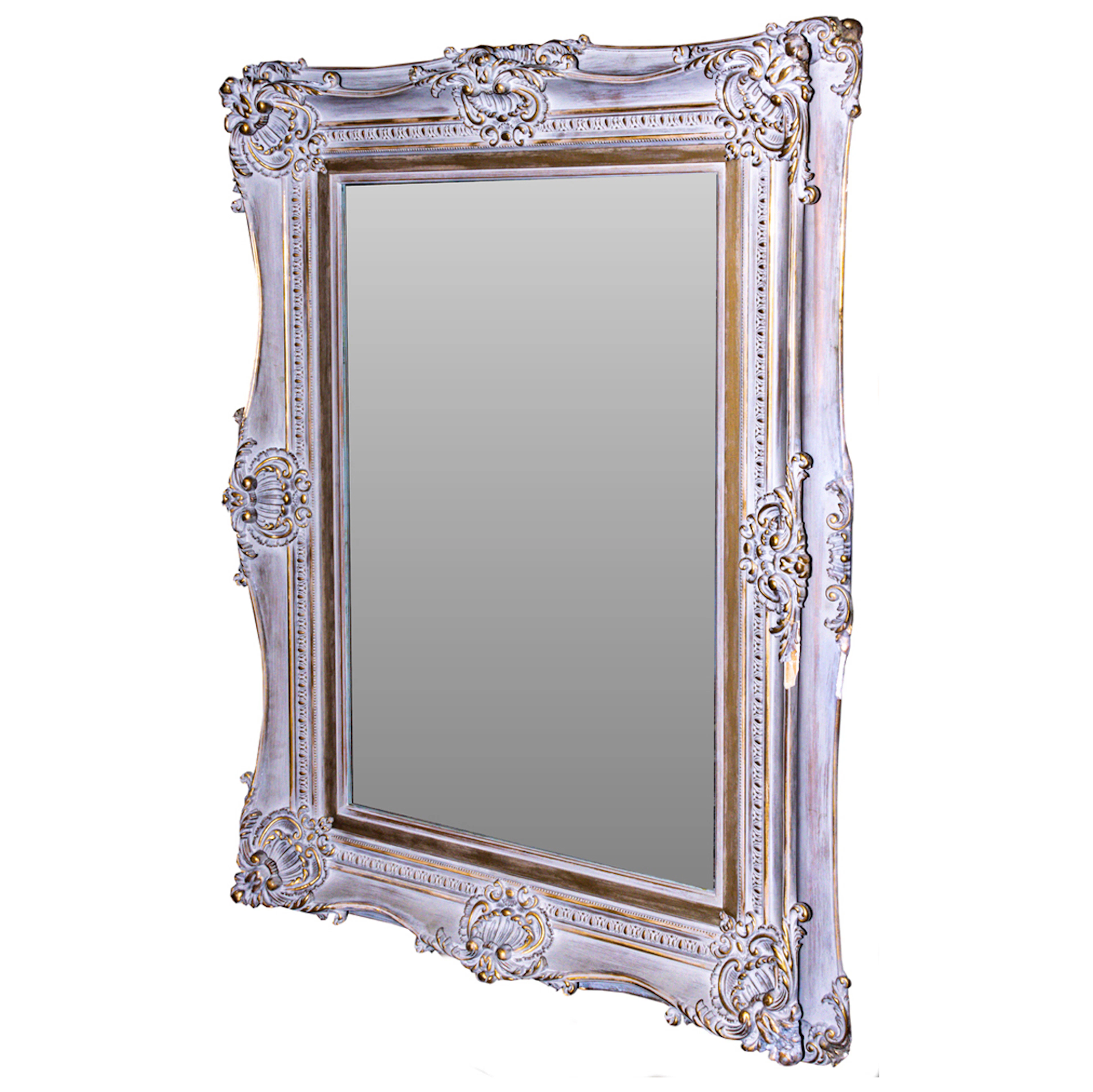 A Belle Epoque style grey washed and parcel gilt mirror