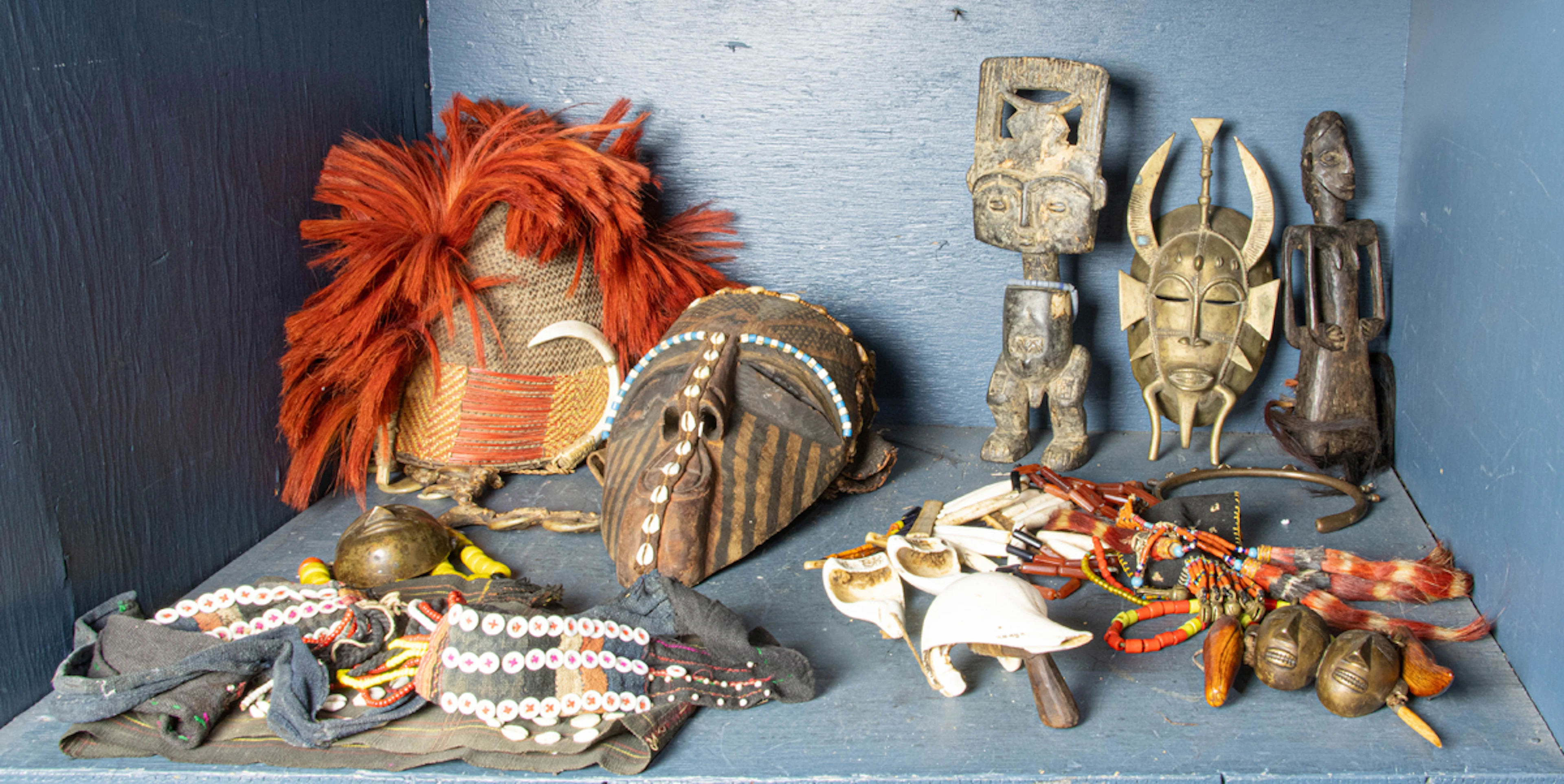 An assembled group of tribal items