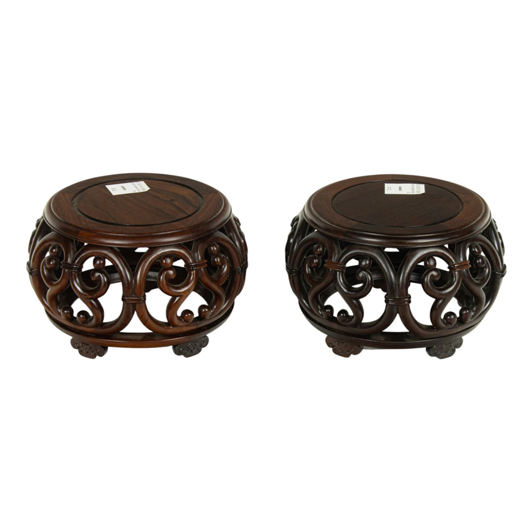 A pair of Chinese hongmu circular stands