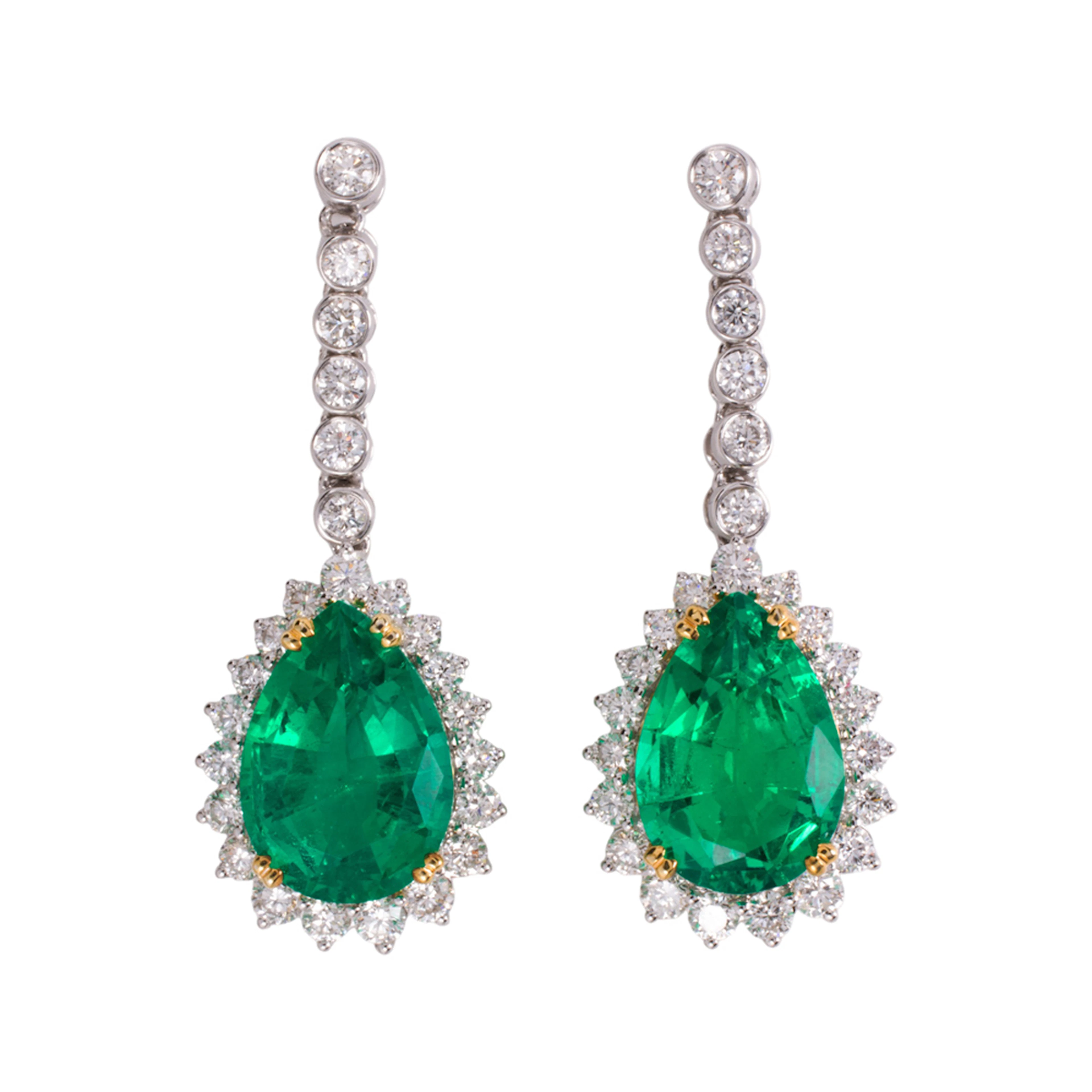 A pair of lab-grown emerald and diamond earrings