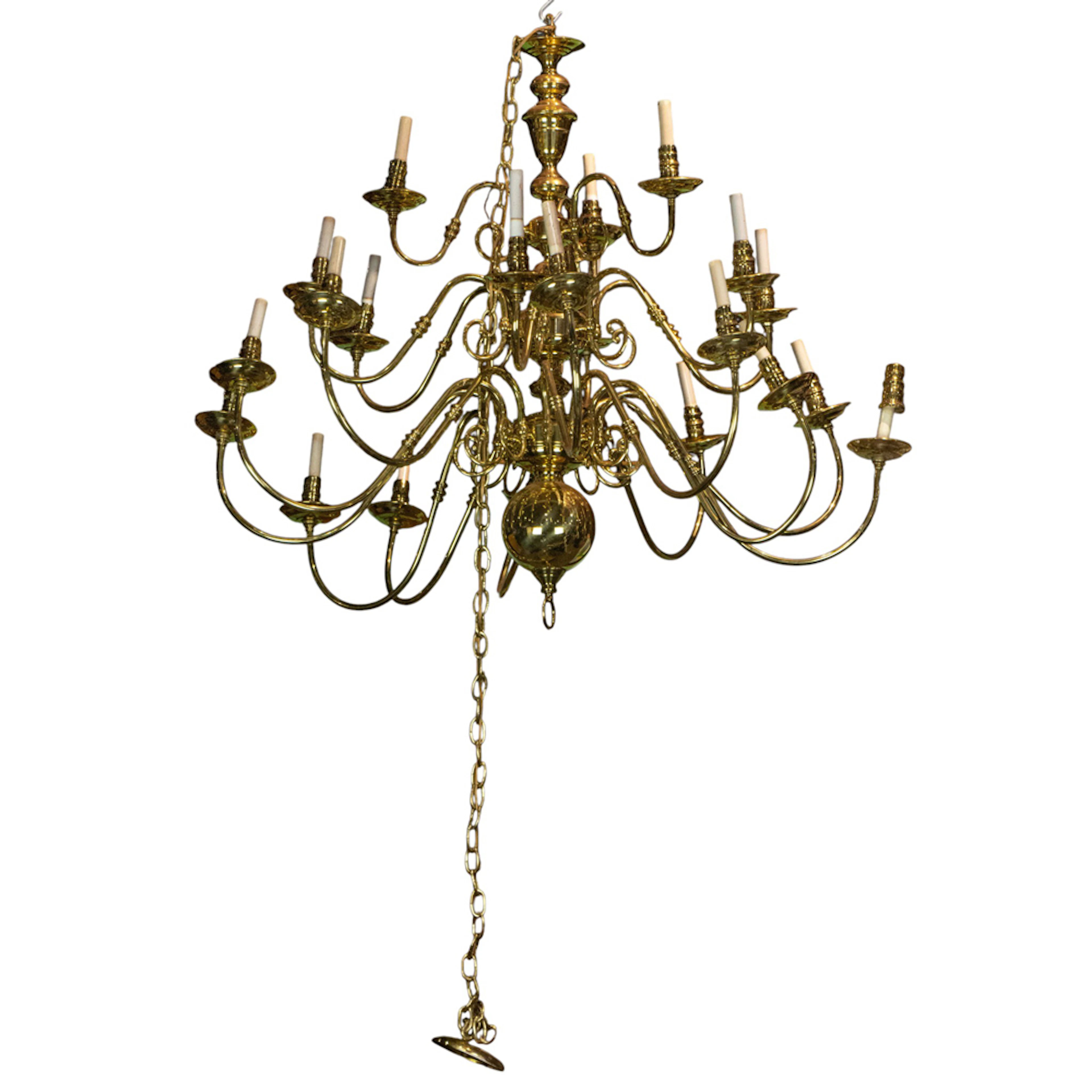 A Dutch Baroque style brass chandelier