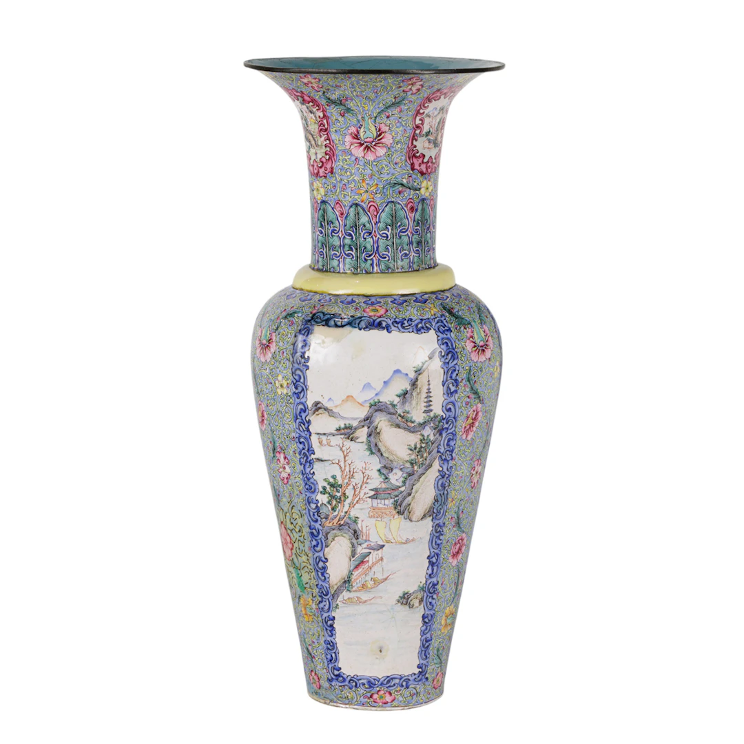 A Chinese Canton enamel 'landscape' vase