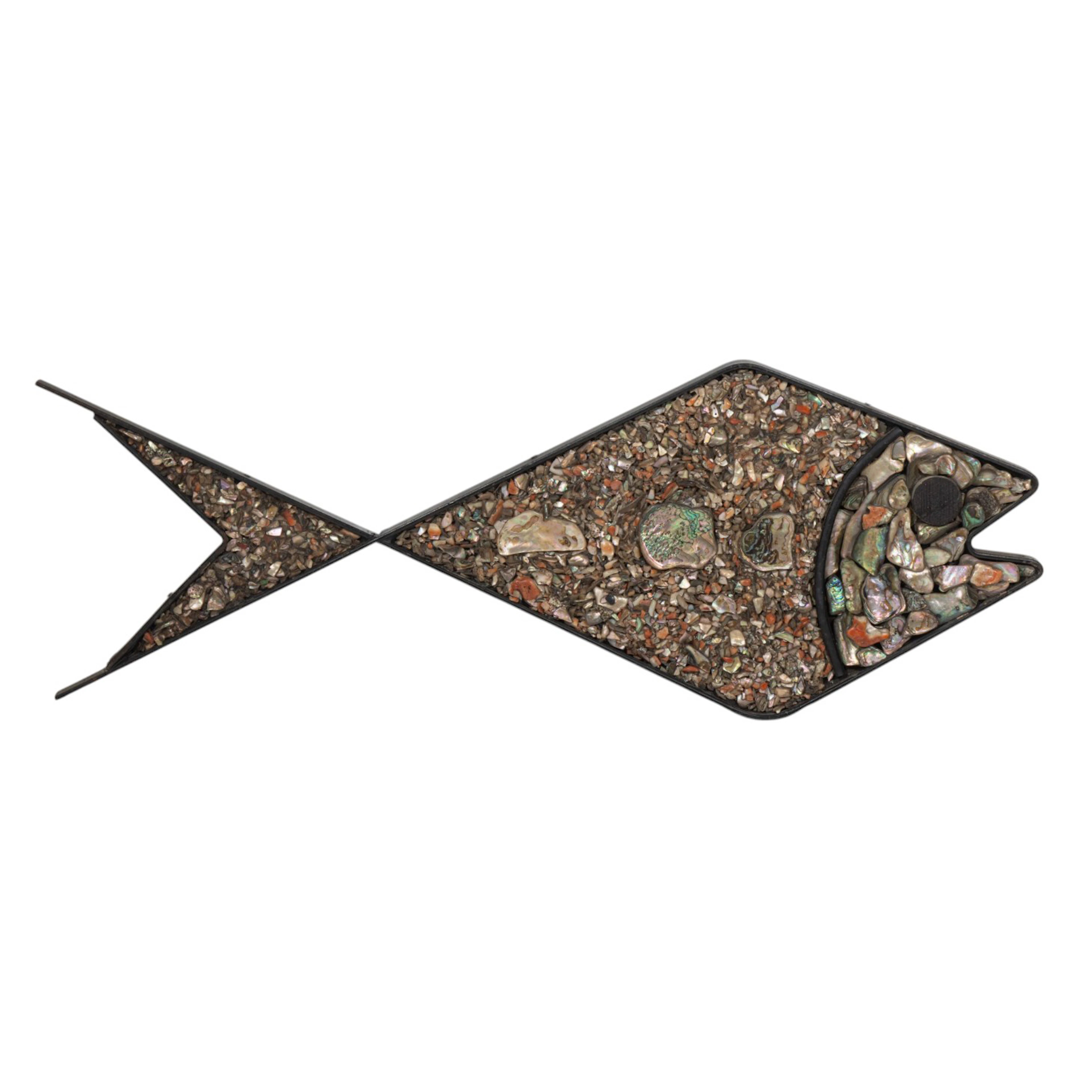 A Mid Century Mexican abalone shell inlaid plaque of a fish