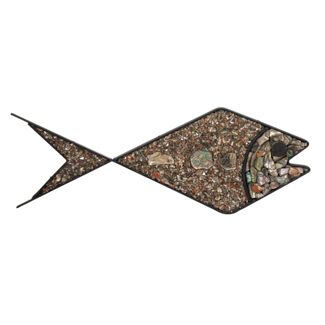A Mid Century Mexican abalone shell inlaid plaque of a fish