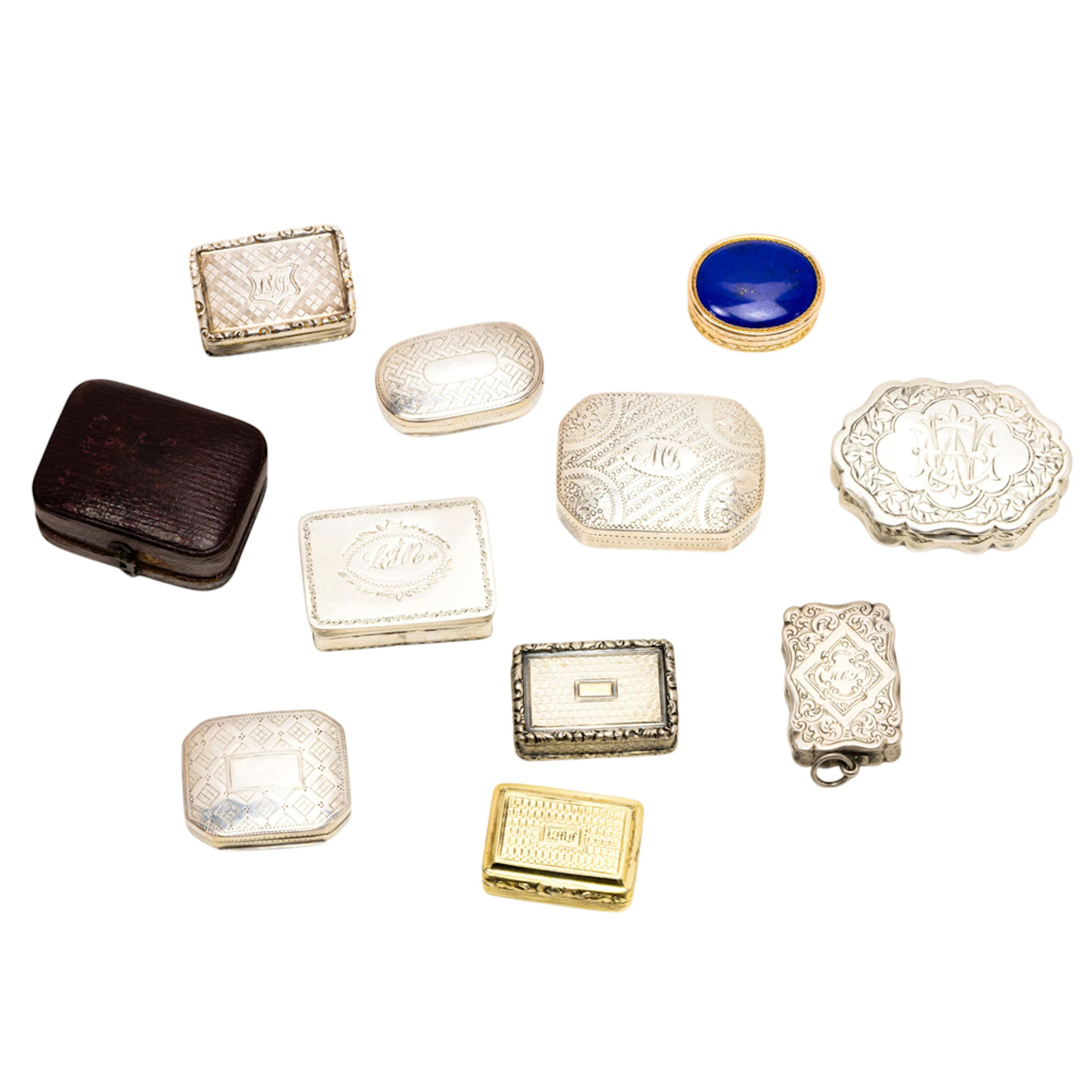 A group of English sterling vinaigrette boxes