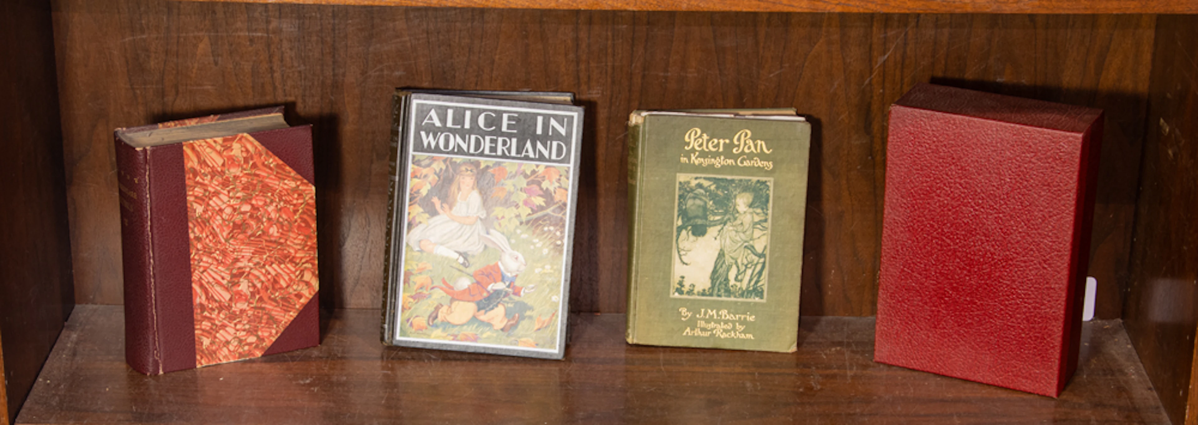An assortment of leather bound books