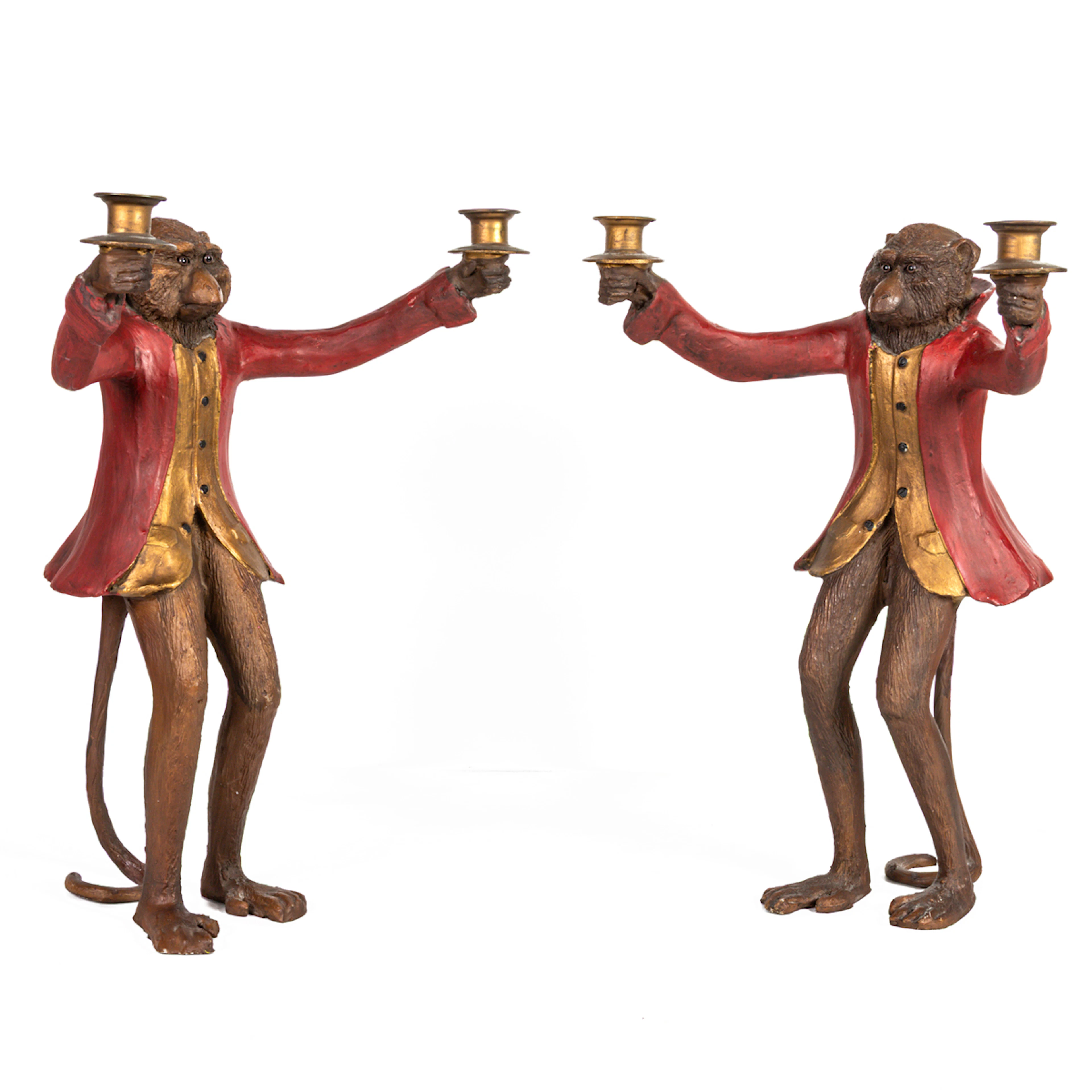 A pair of whimsical Bill Huebbe (1929-2013) resin monkey candelabra