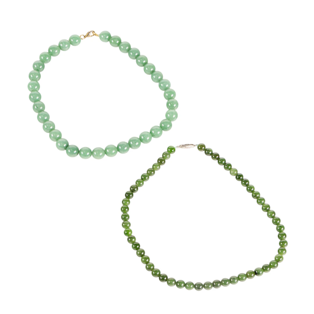 (lot of 2) Chinese green jade and hardstone necklaces