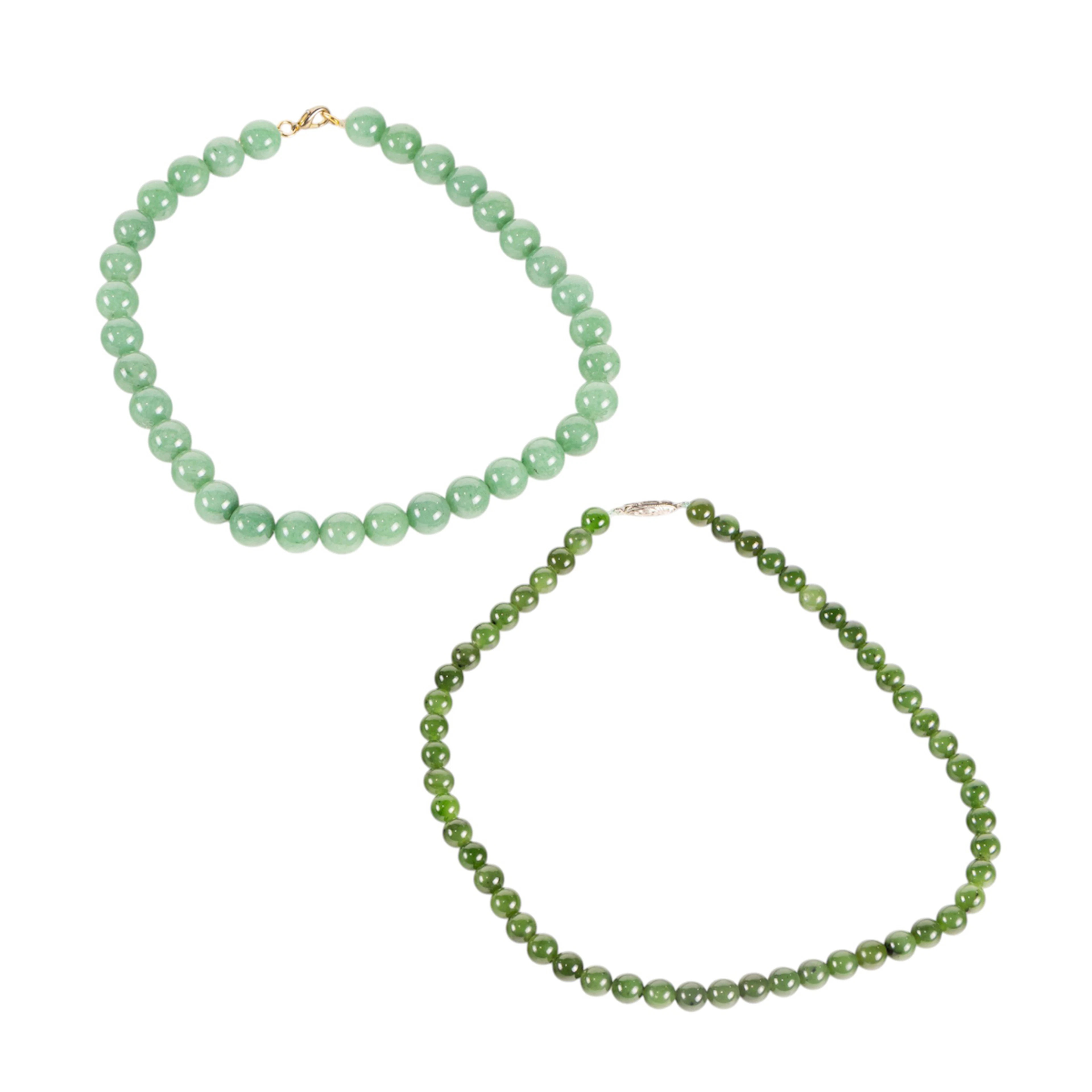 (lot of 2) Chinese green jade and hardstone necklaces