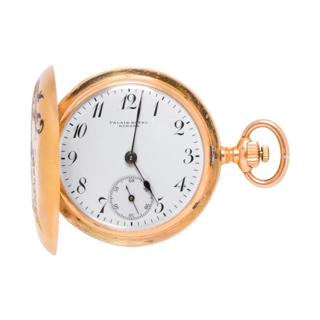 A Longines for Palais Royal Habana diamond, enamel and 18k gold pocket watch