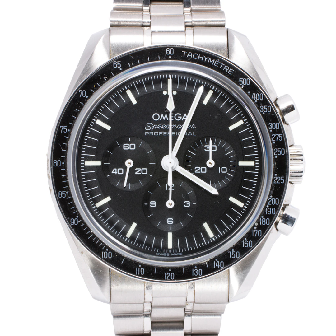 An Omega Speedmaster Moonwatch professional stainless steel watch