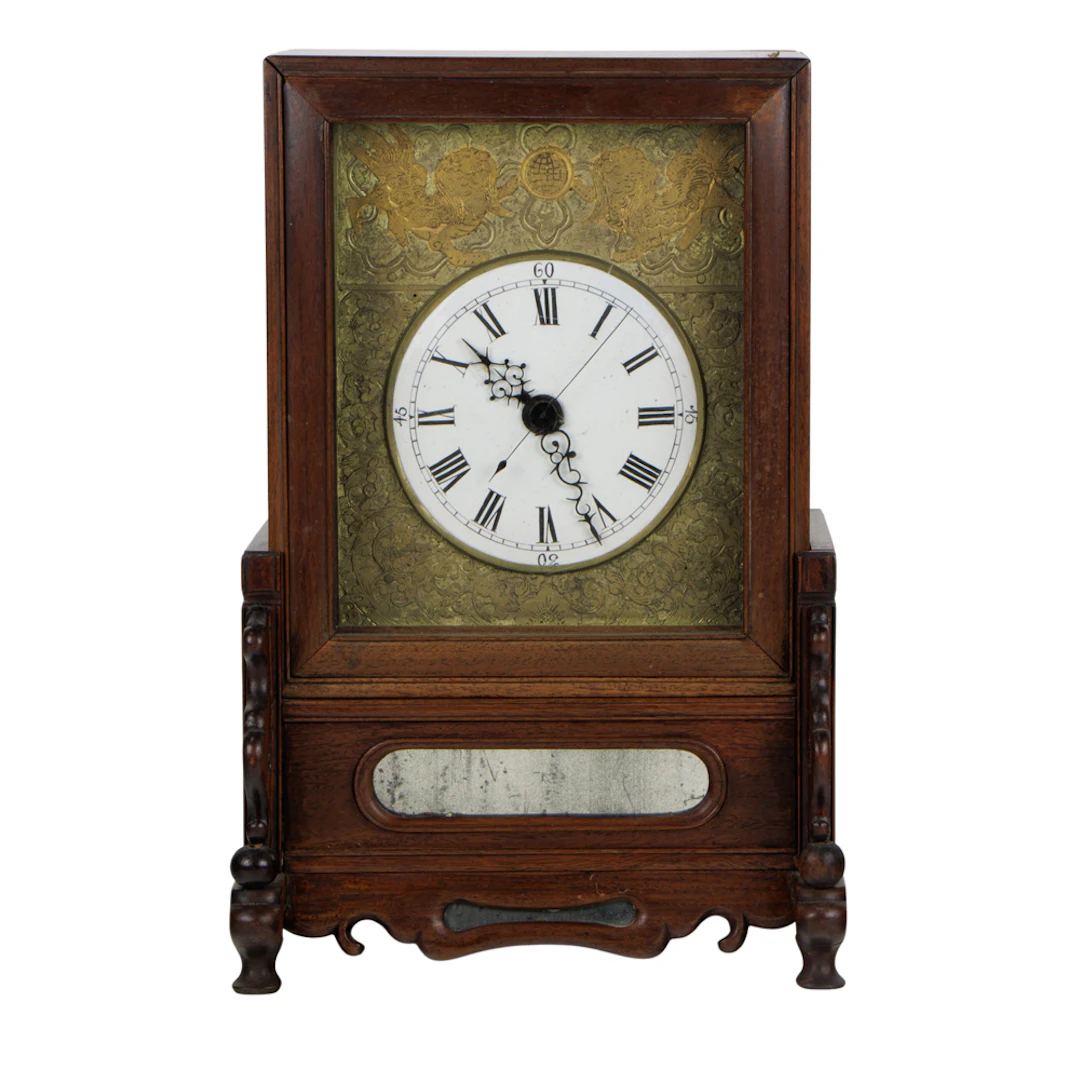A Chinese export hardwood cased shelf clock