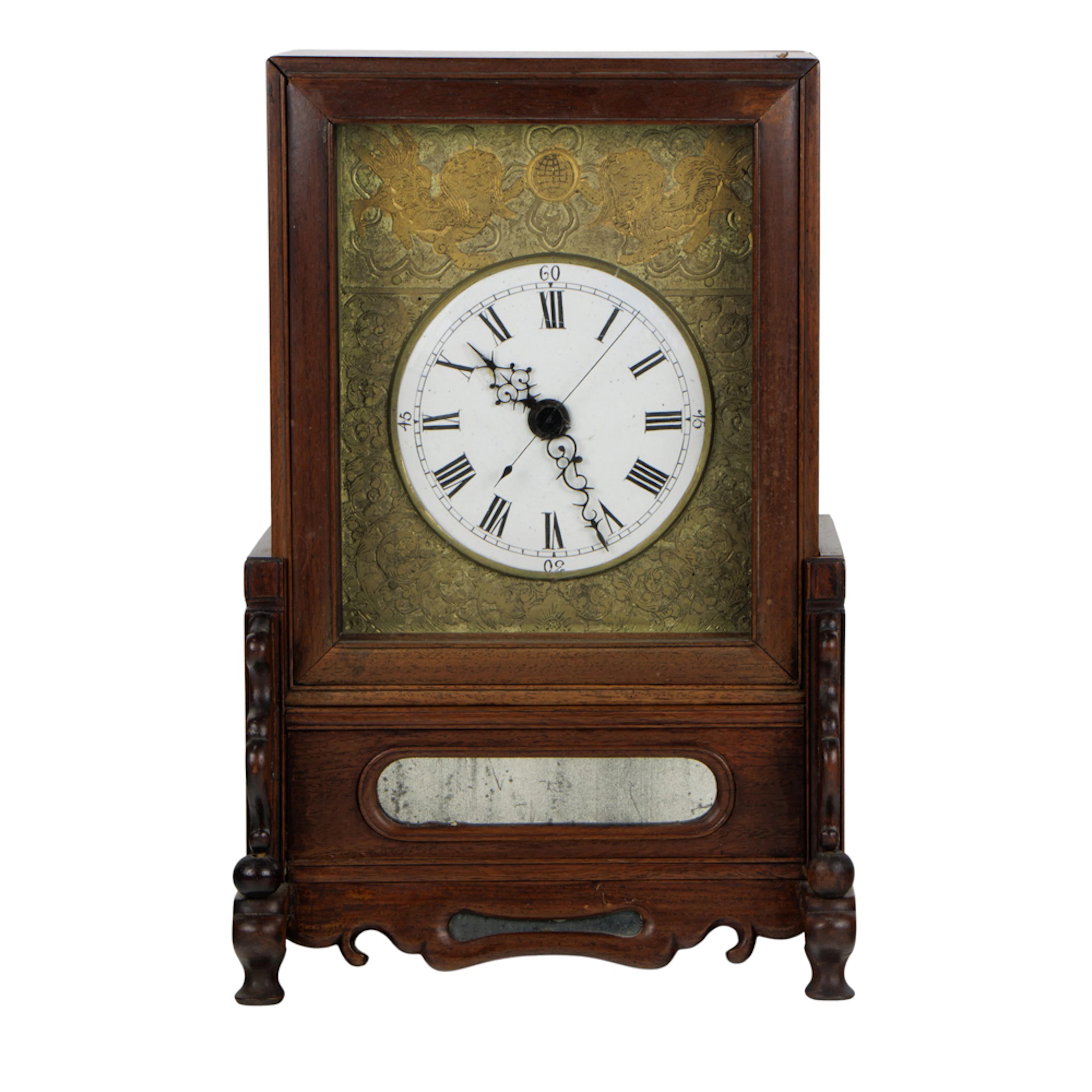 A Chinese export hardwood cased shelf clock