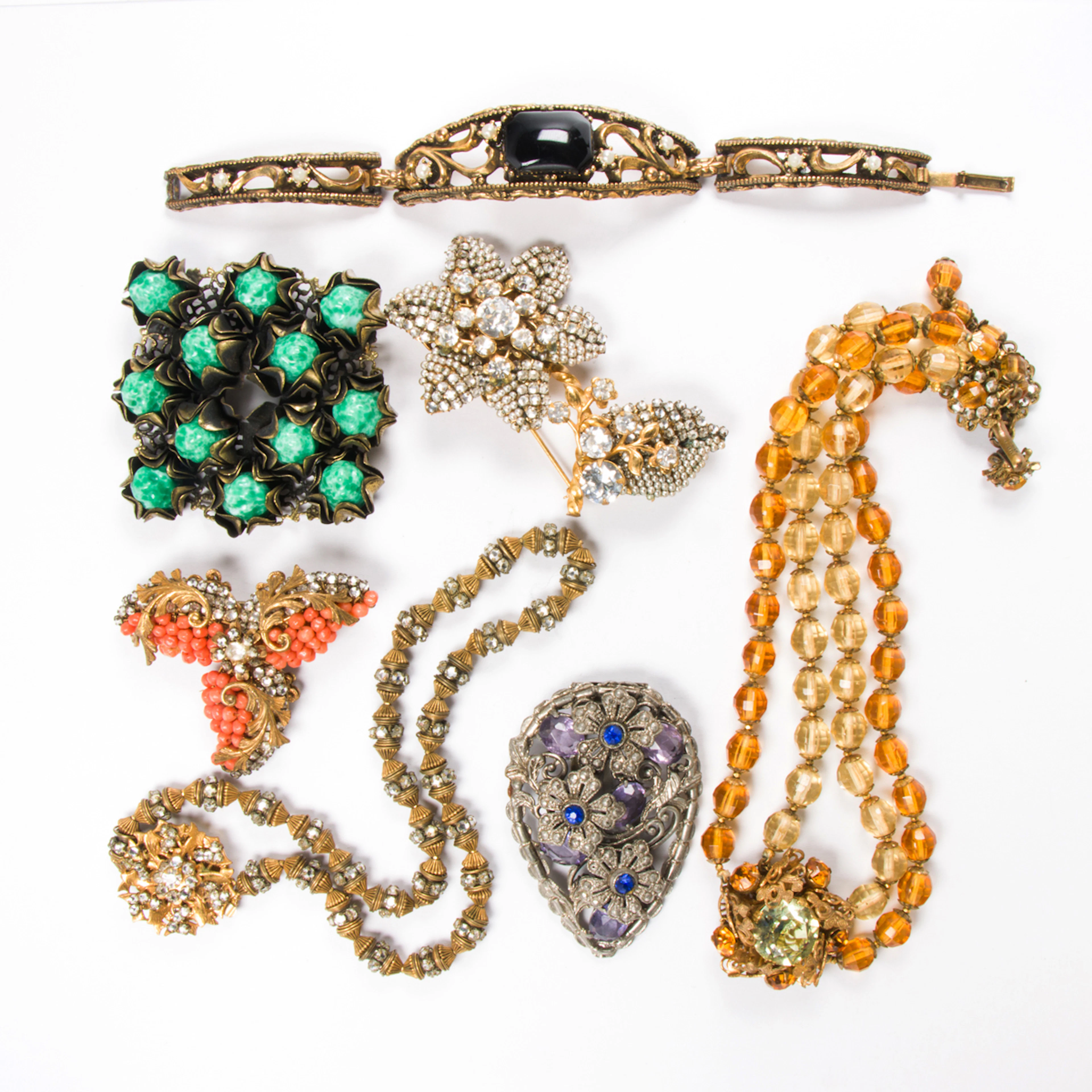 A group of Miriam Haskell costume jewelry