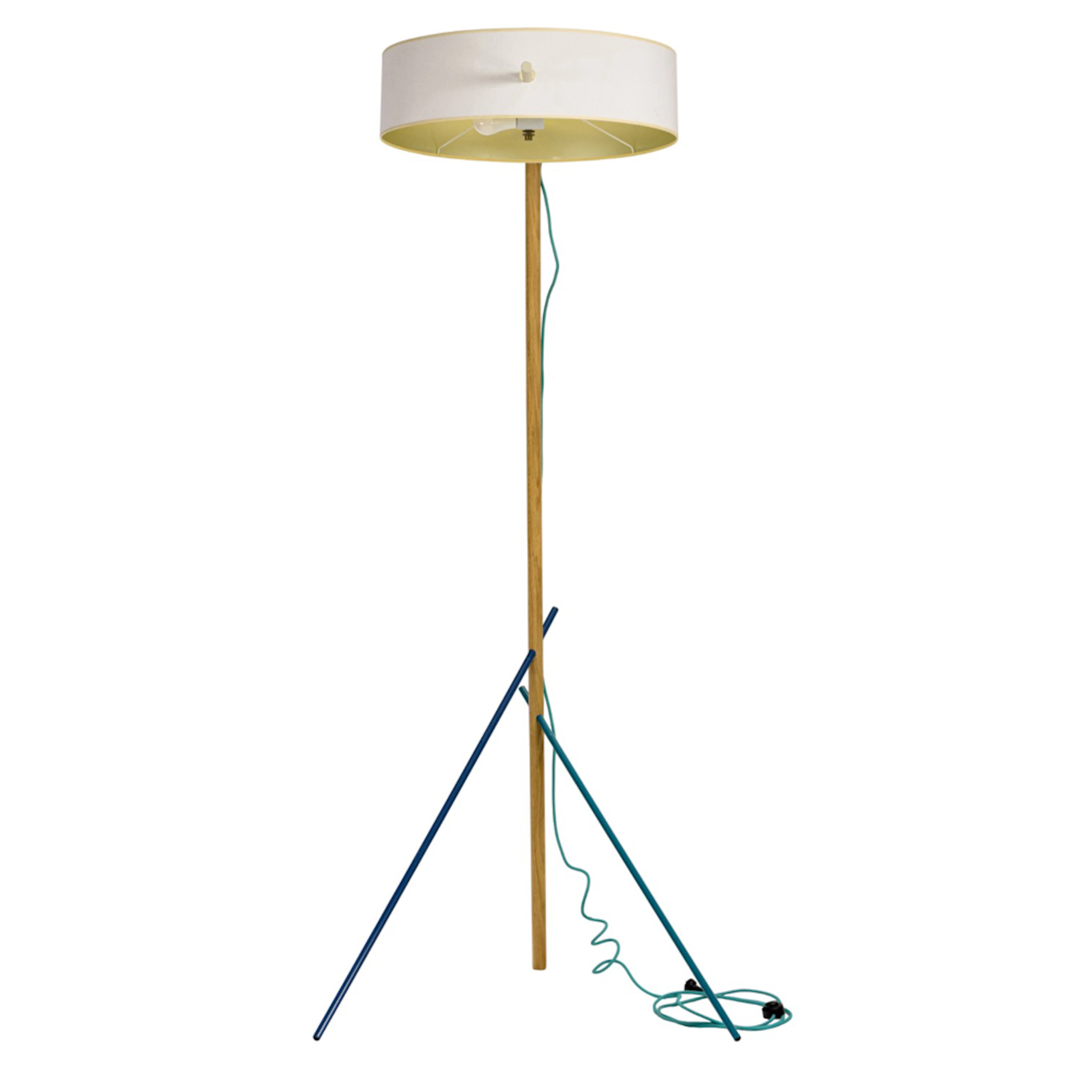 An Rich Brilliant Willing (RBW) white oak and enameled metal Excel floor lamp
