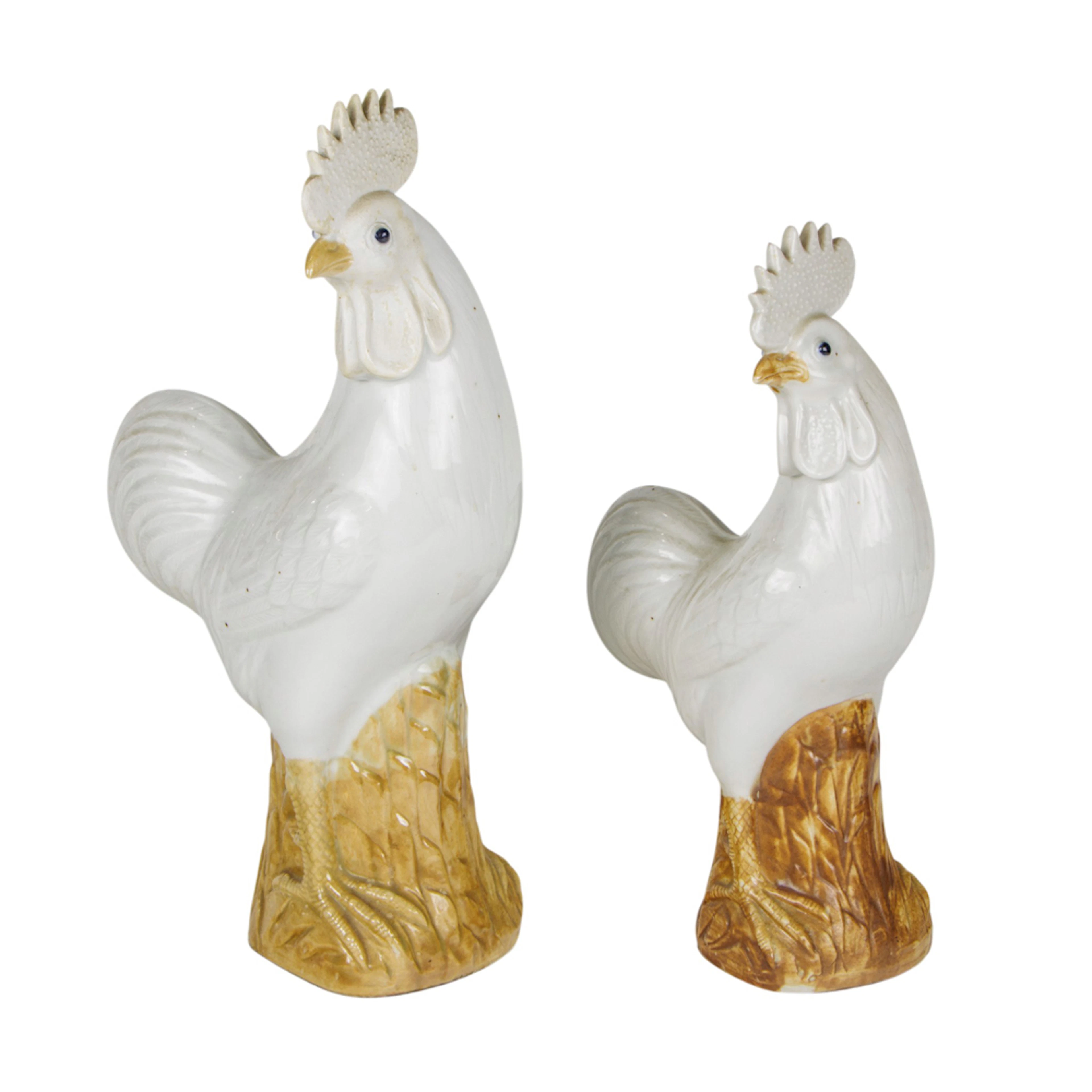 (lot of 2) Chinese export white glazed rooster figures