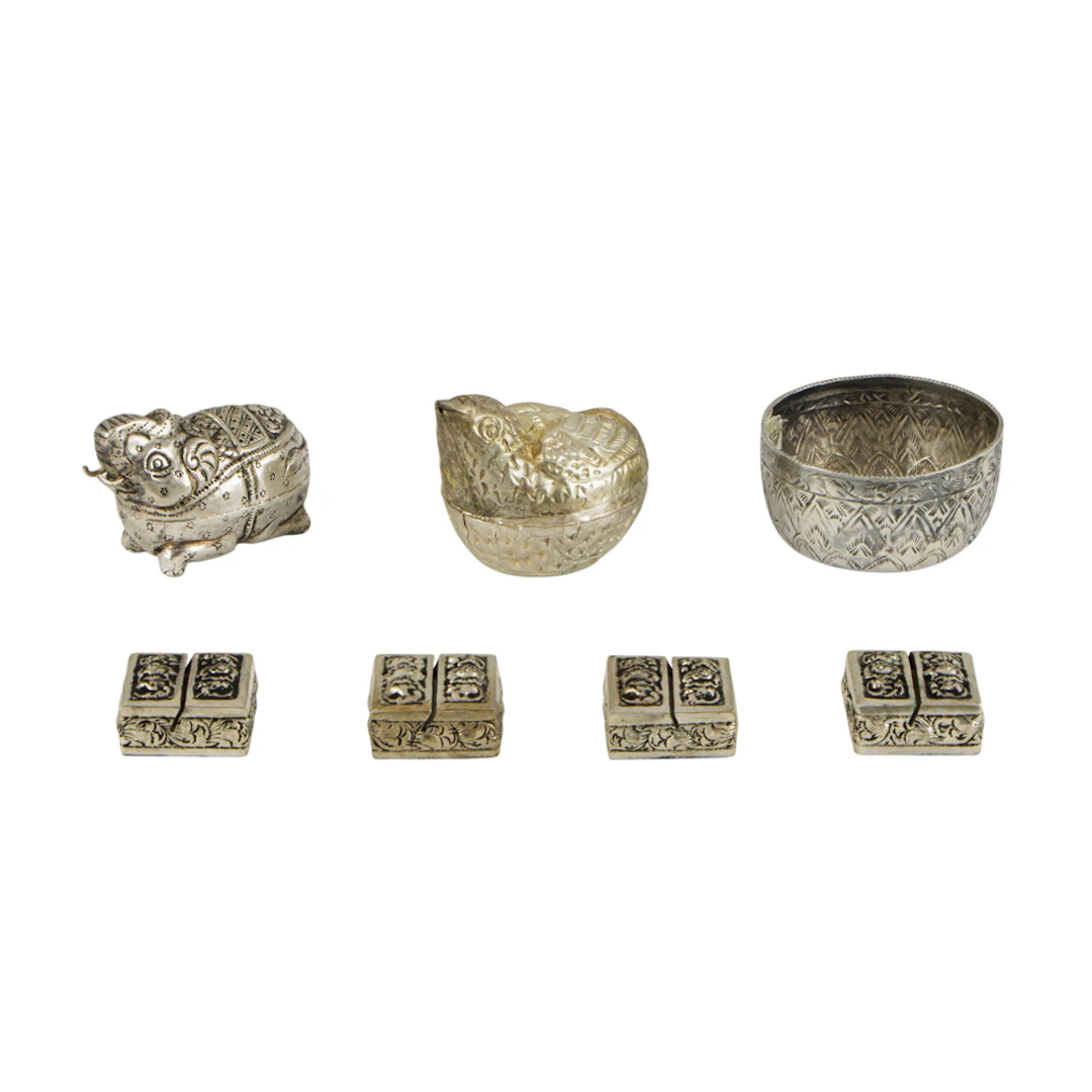 (lot of 7) Burmese silver items