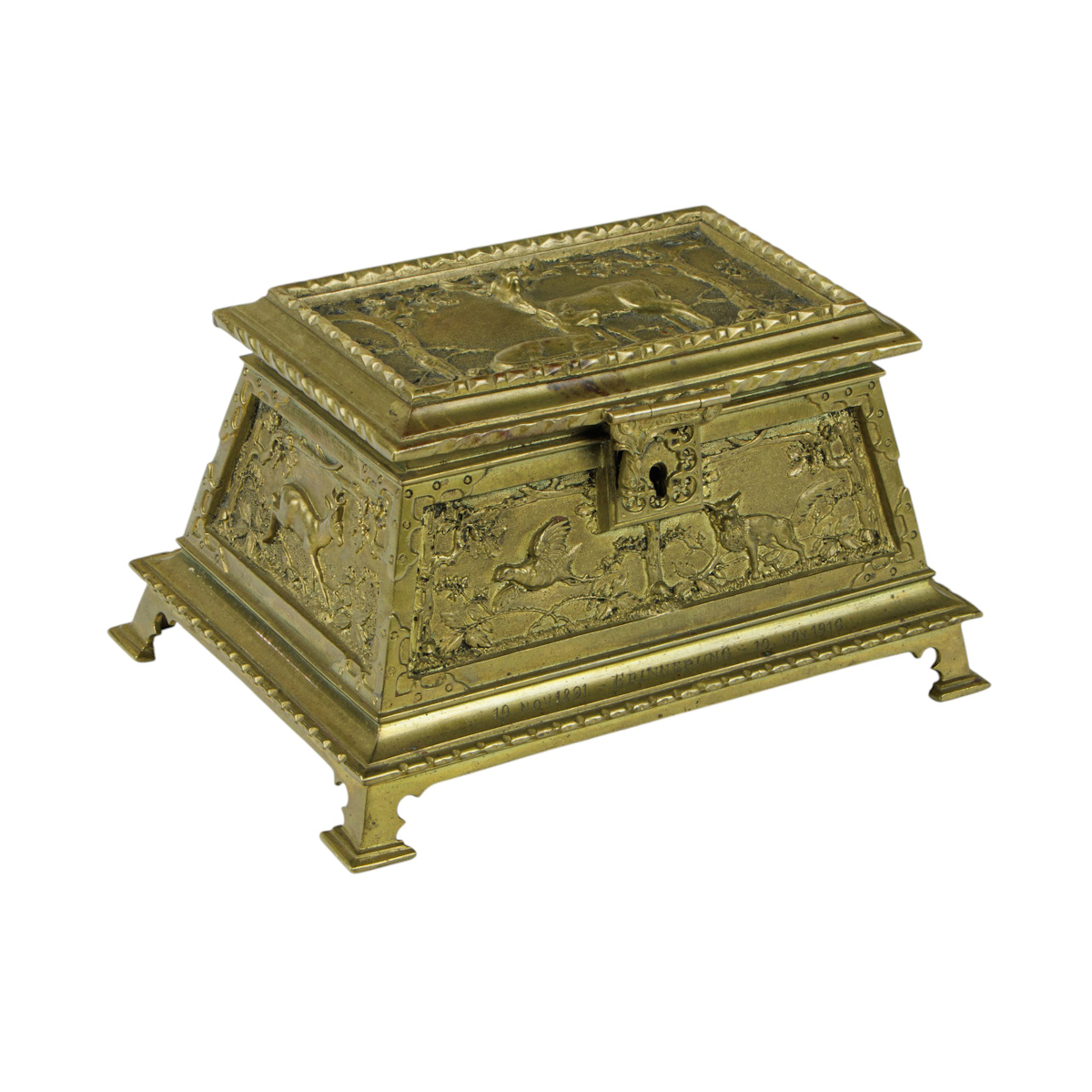 A Flemish gilt bronze jewelry casket