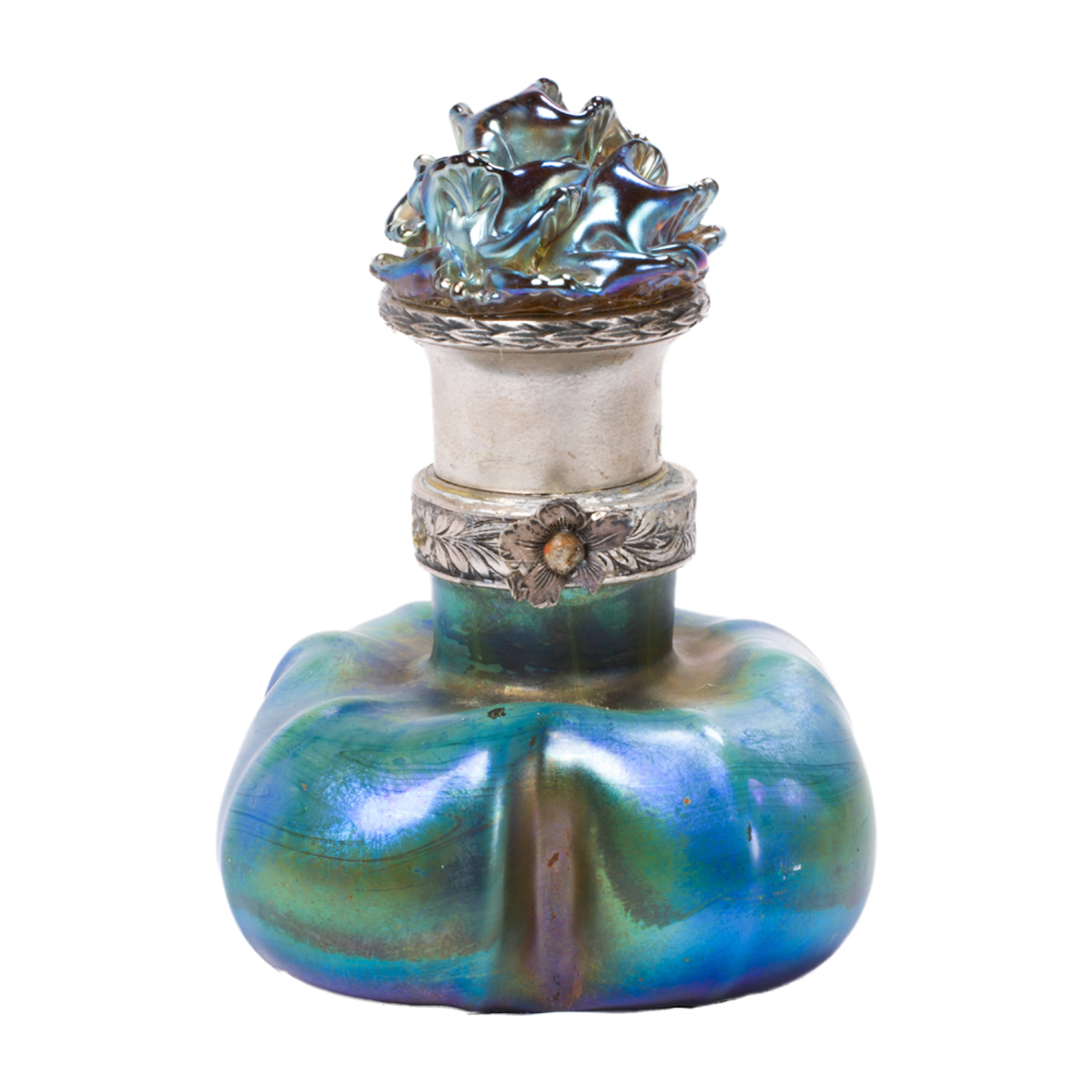 A Tiffany Studios Favrile iridescent glass perfume bottle with Tiffany