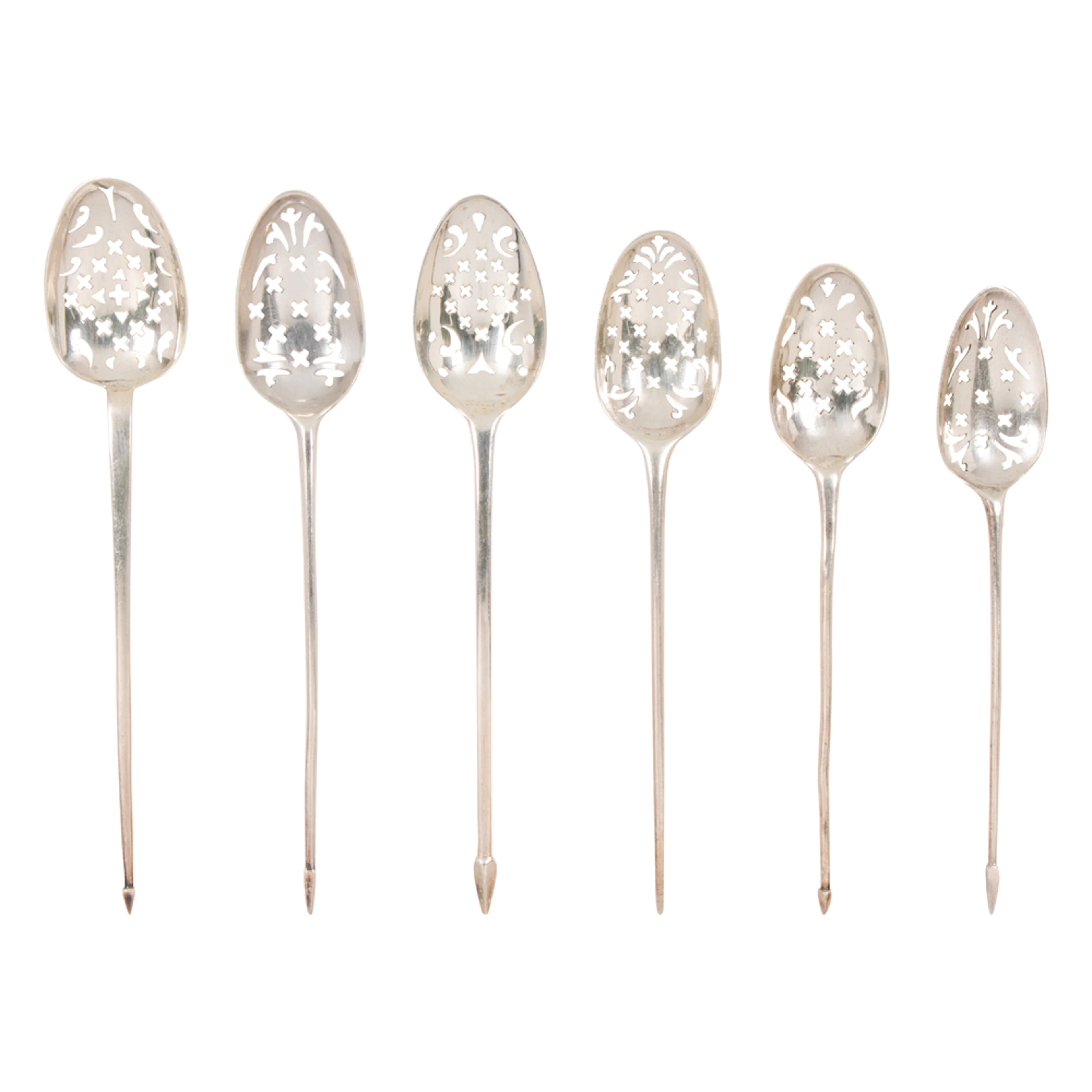 A group of English 18th century silver mote spoons