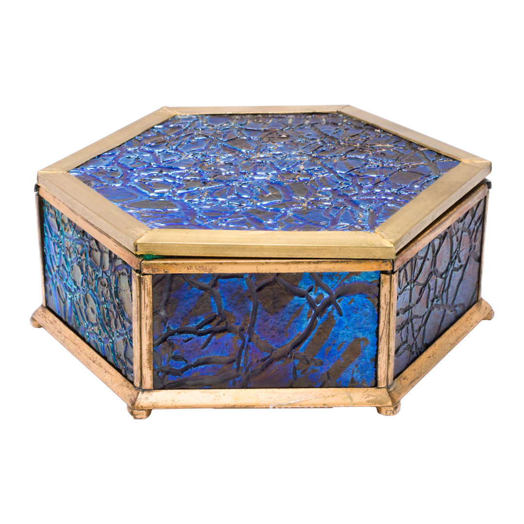 A Tiffany Studios / Tiffany Furnaces gilt bronze mounted iridescent