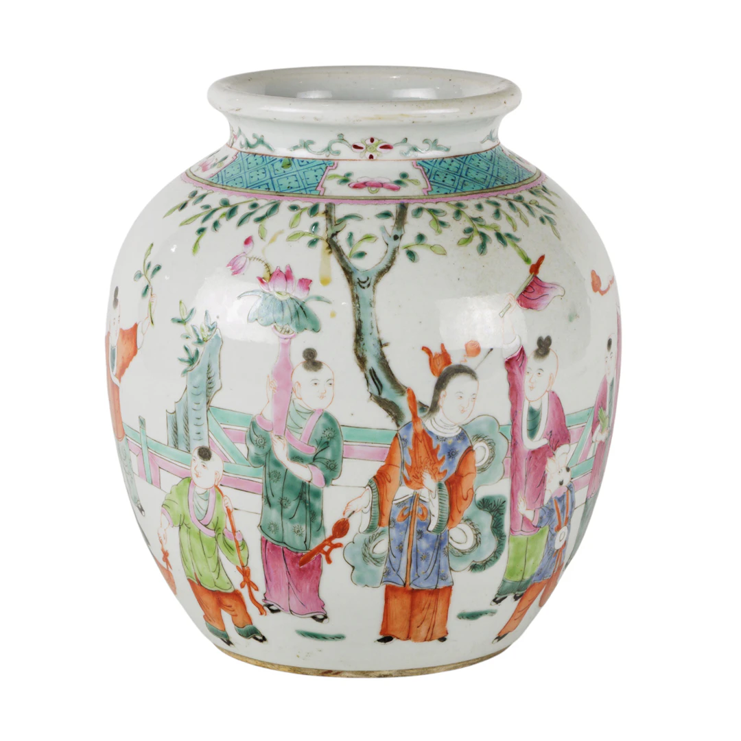 A Chinese famille rose boys vase