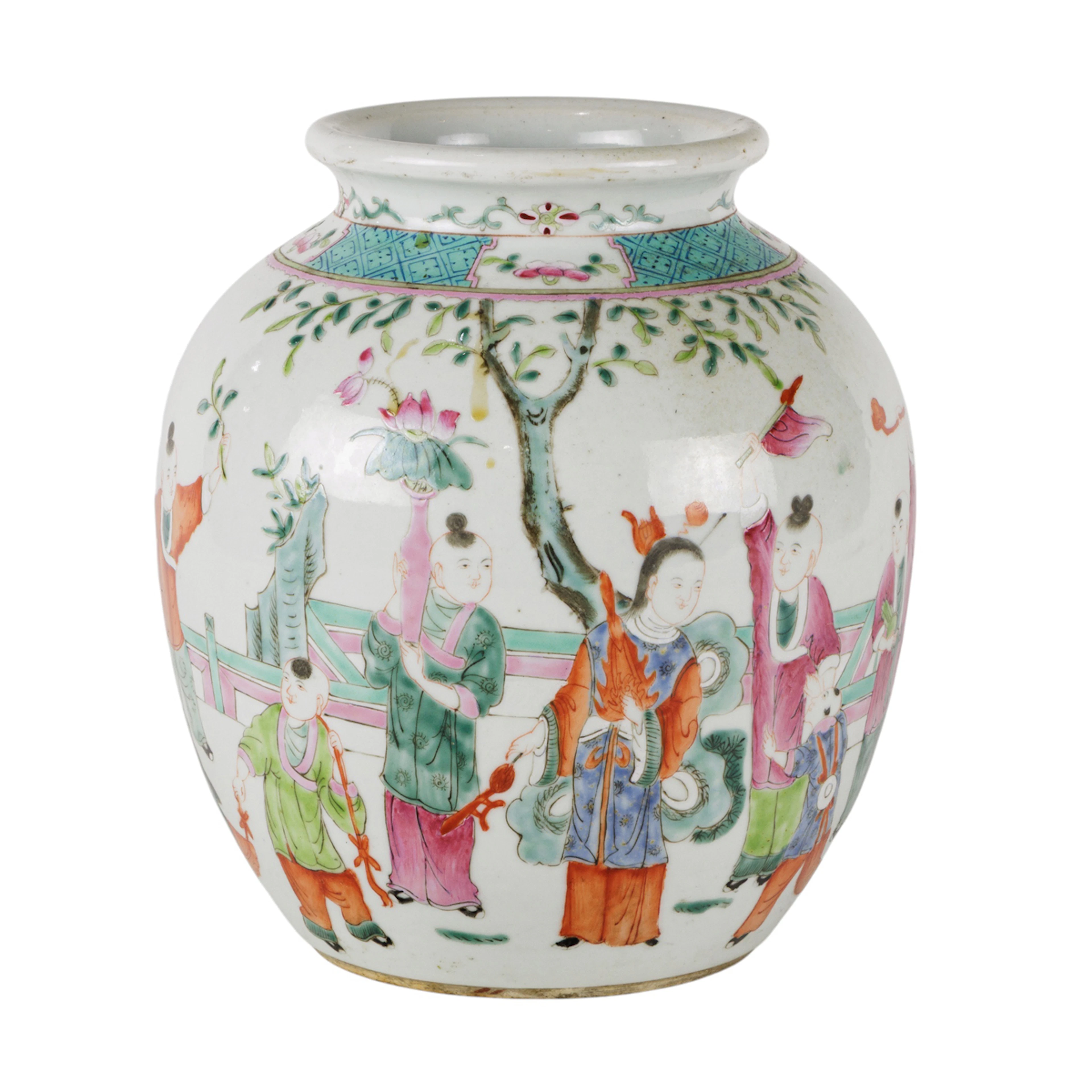 A Chinese famille rose boys vase