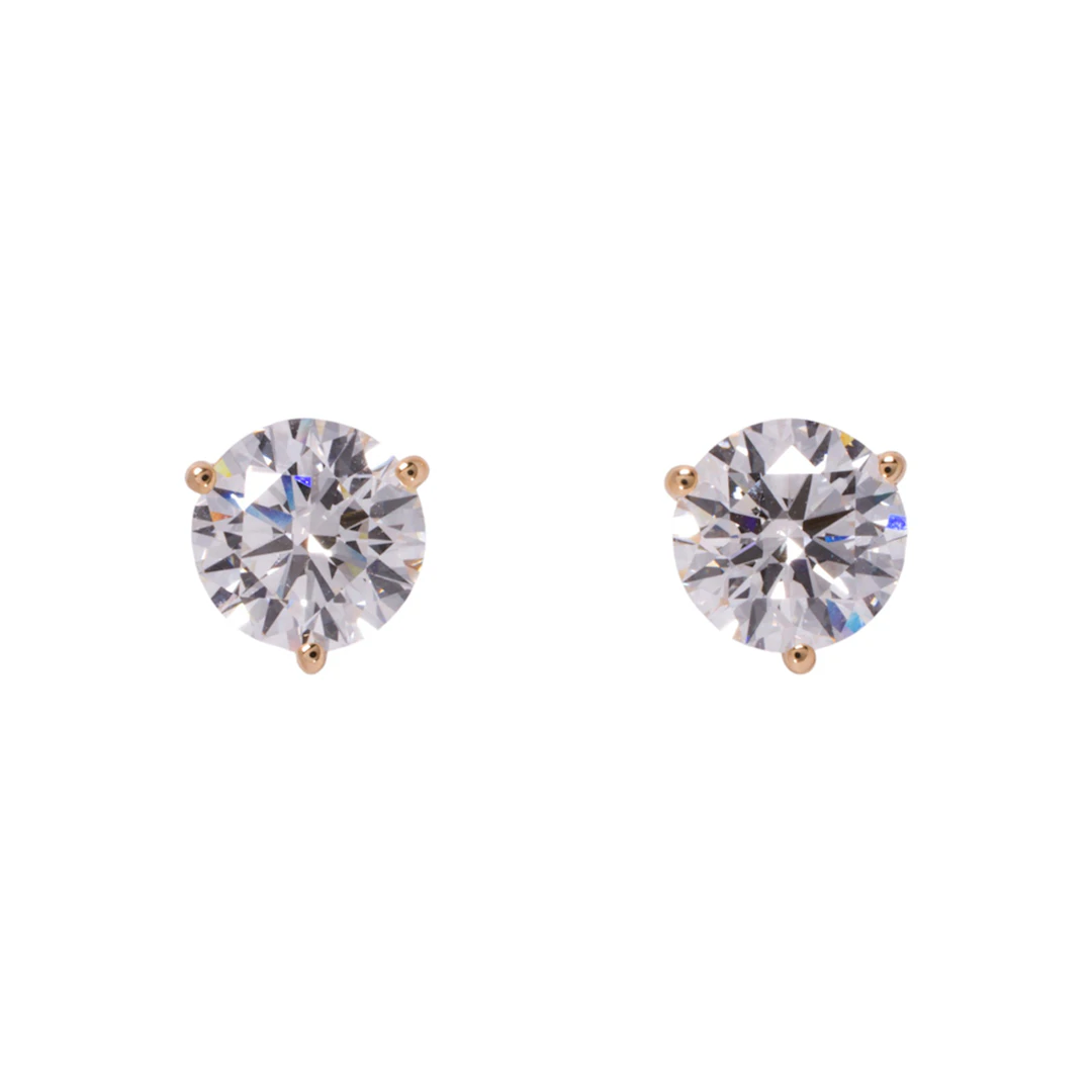 A pair of lab-grown diamond and 14k gold solitaire earrings