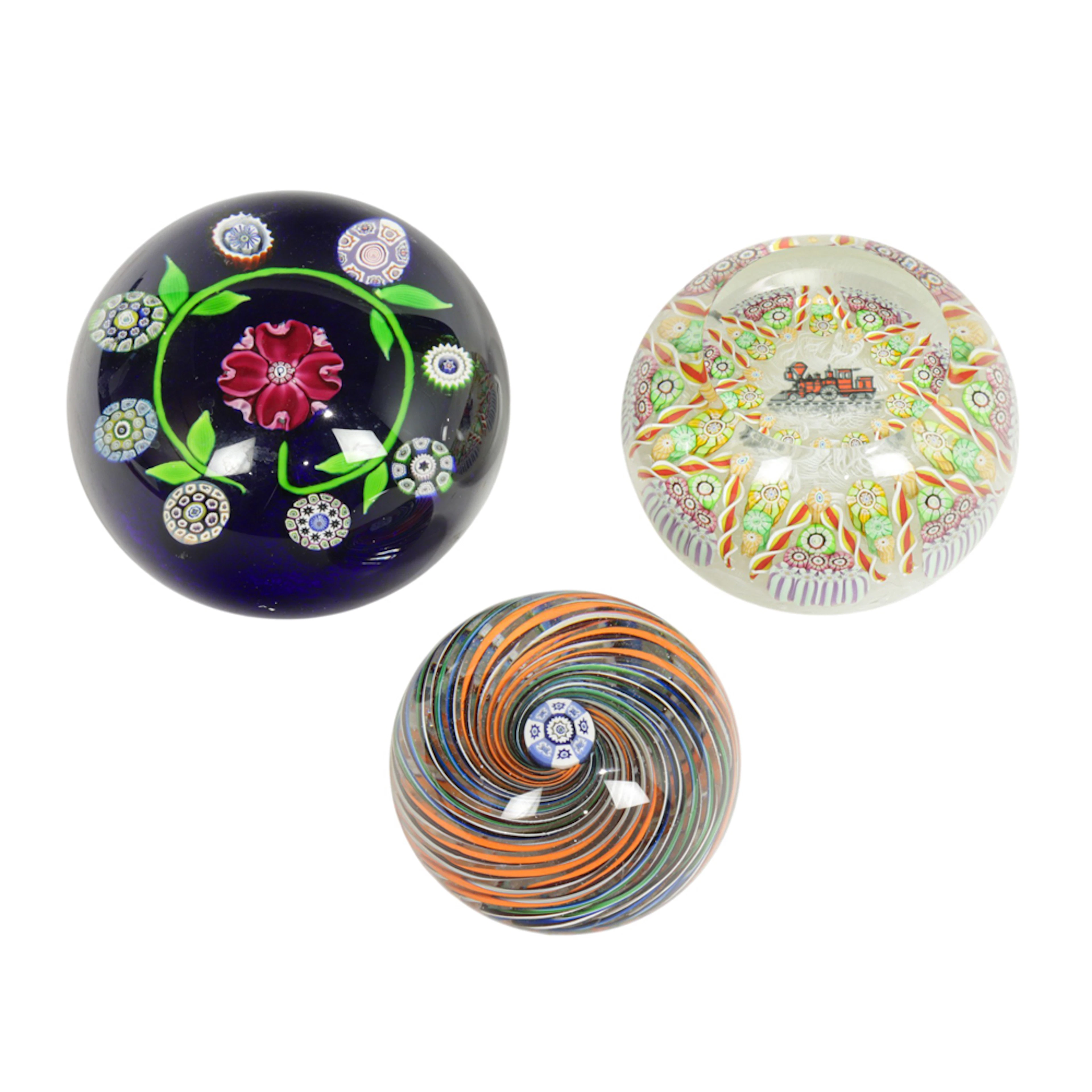 Three Perthshire glass millefiore glass paperweights
