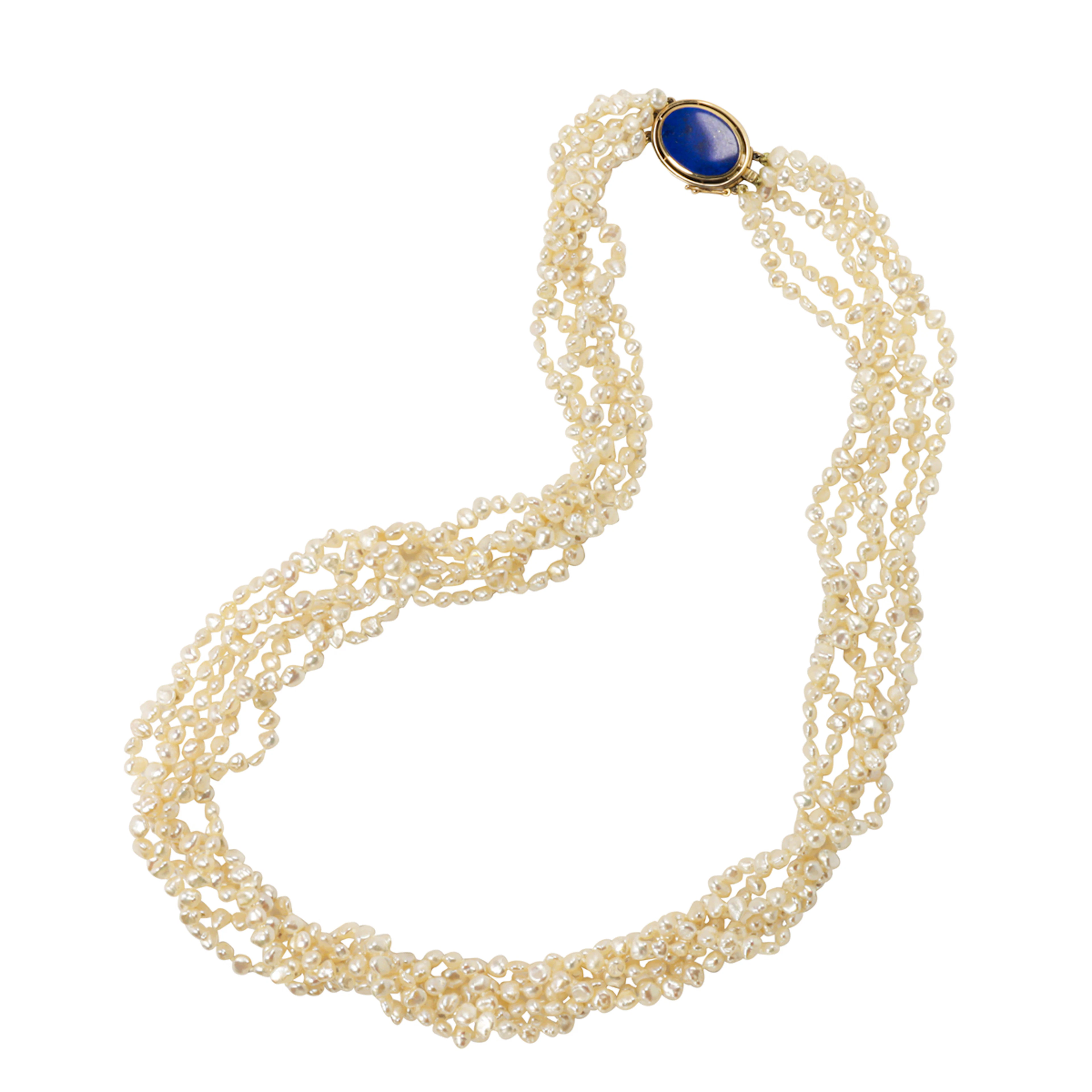 A Gump's keshi pearl, lapis lazuli, and 14k gold torsade necklace