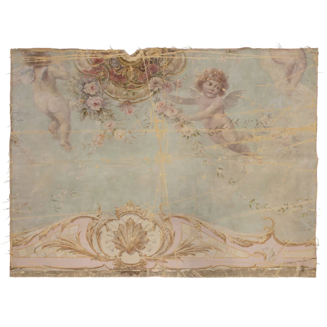 A large Rococo Revival oil on canvas architectural wall panel