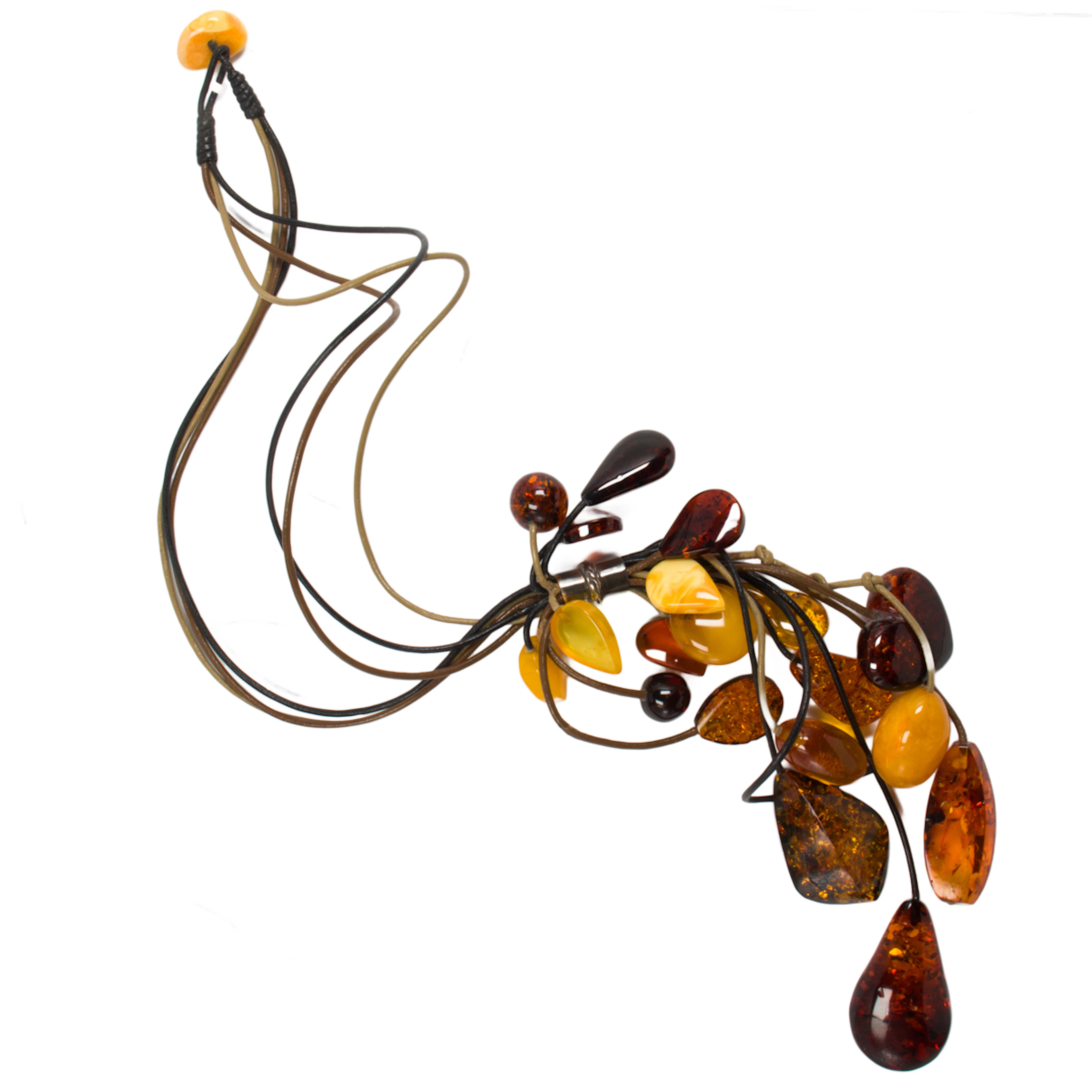 A composite amber and silver necklace