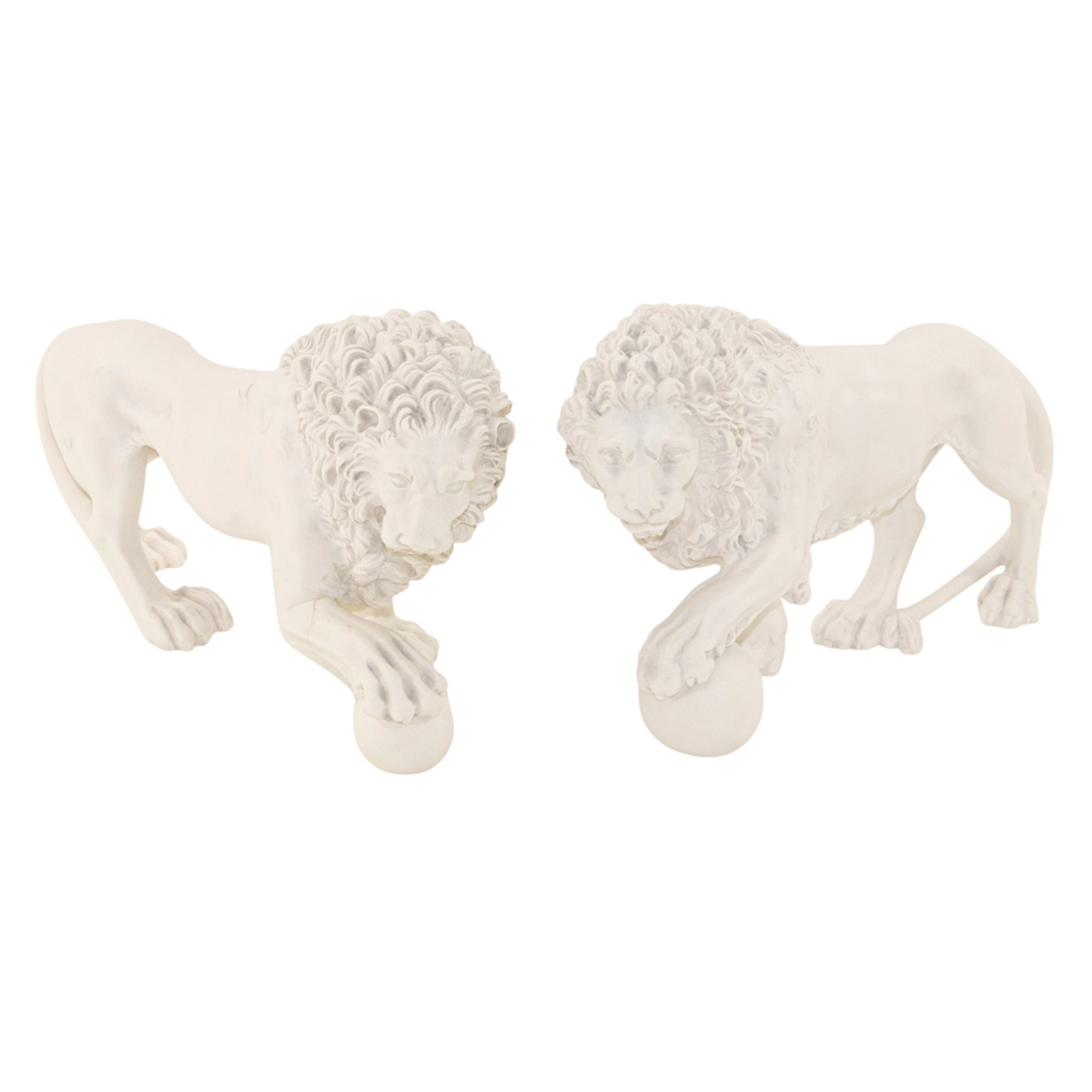A pair of Renaissance style cast marble models of the Medici Lions