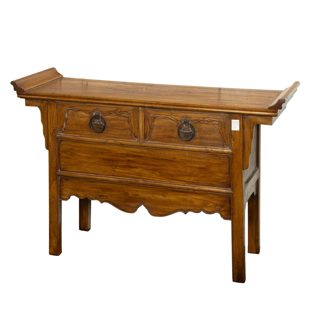 A Chinese elmwood alter cabinet with two drawers