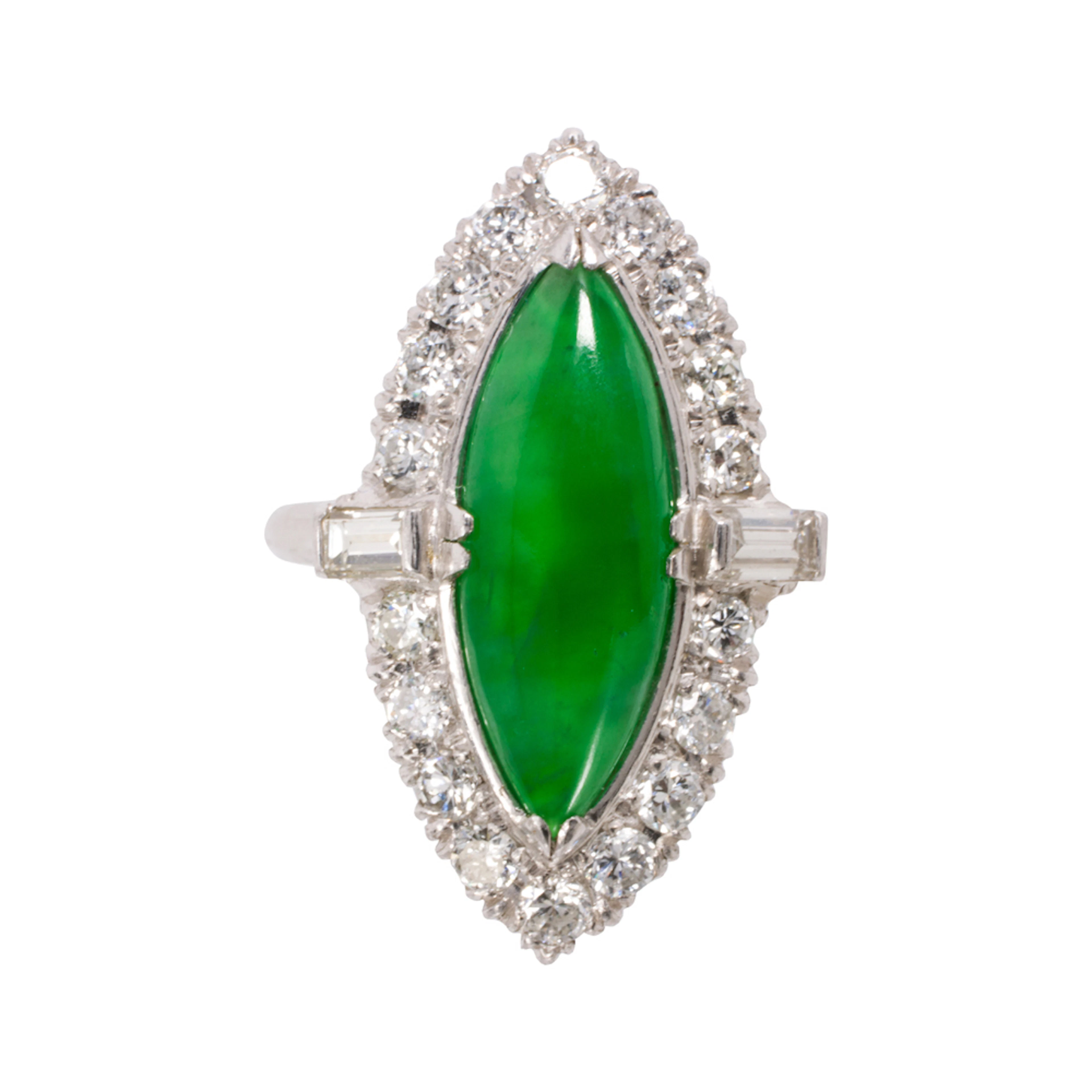 A jade, diamond, and platinum ring