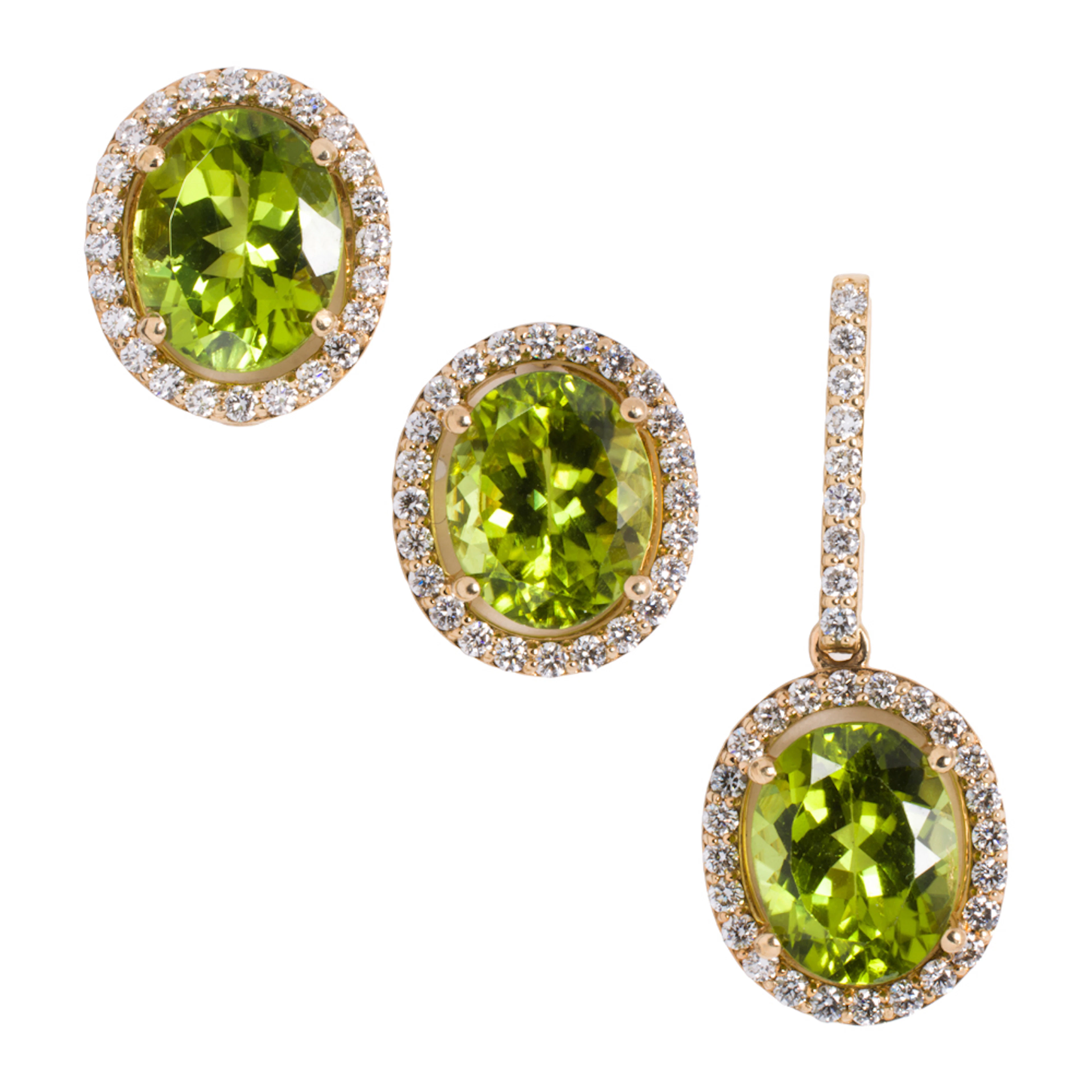 A peridot, diamond and 14k gold set