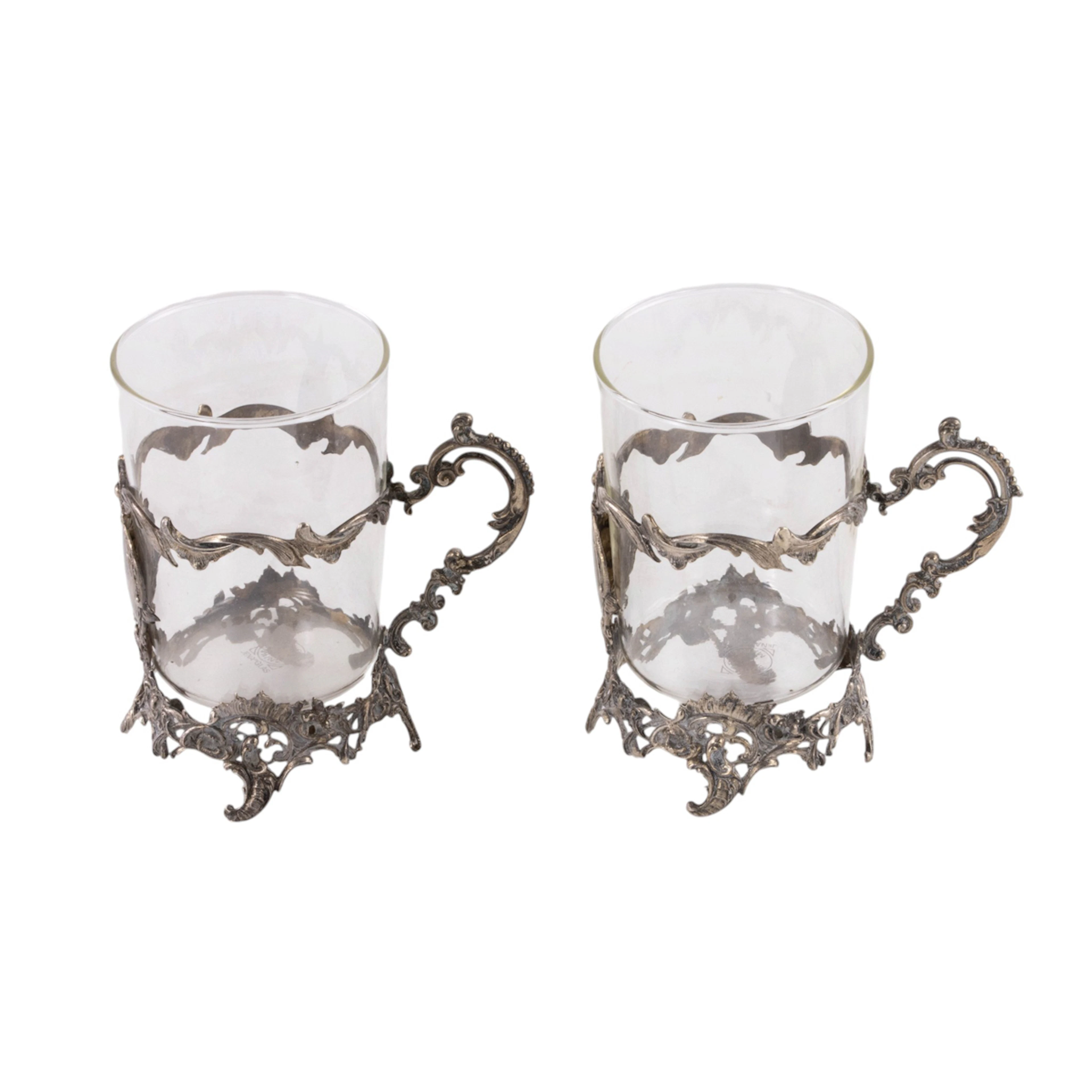 A Continental 800 silver set of ten Rococo style tea glass frames