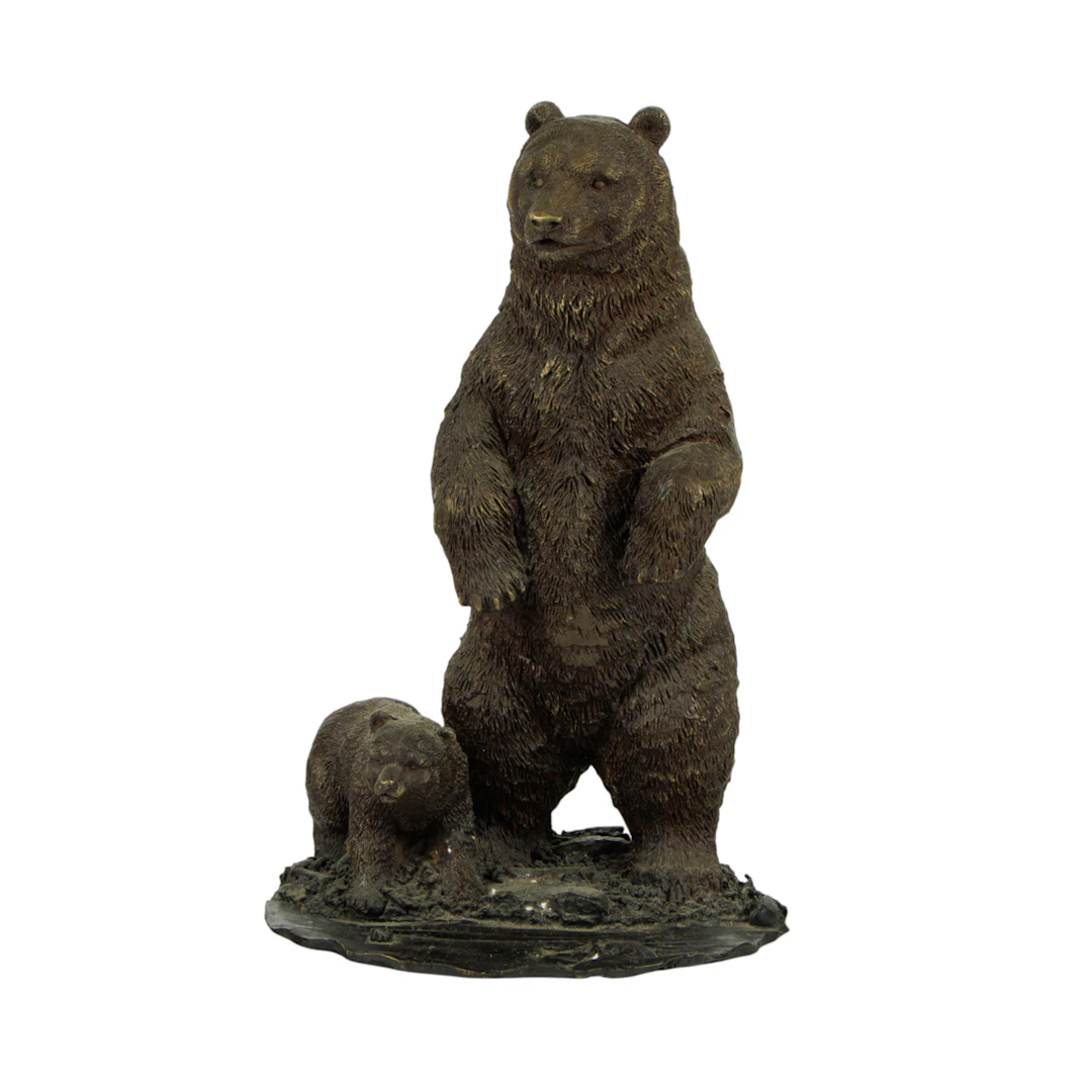 A contemporary patinated bronze model of a bear and cub