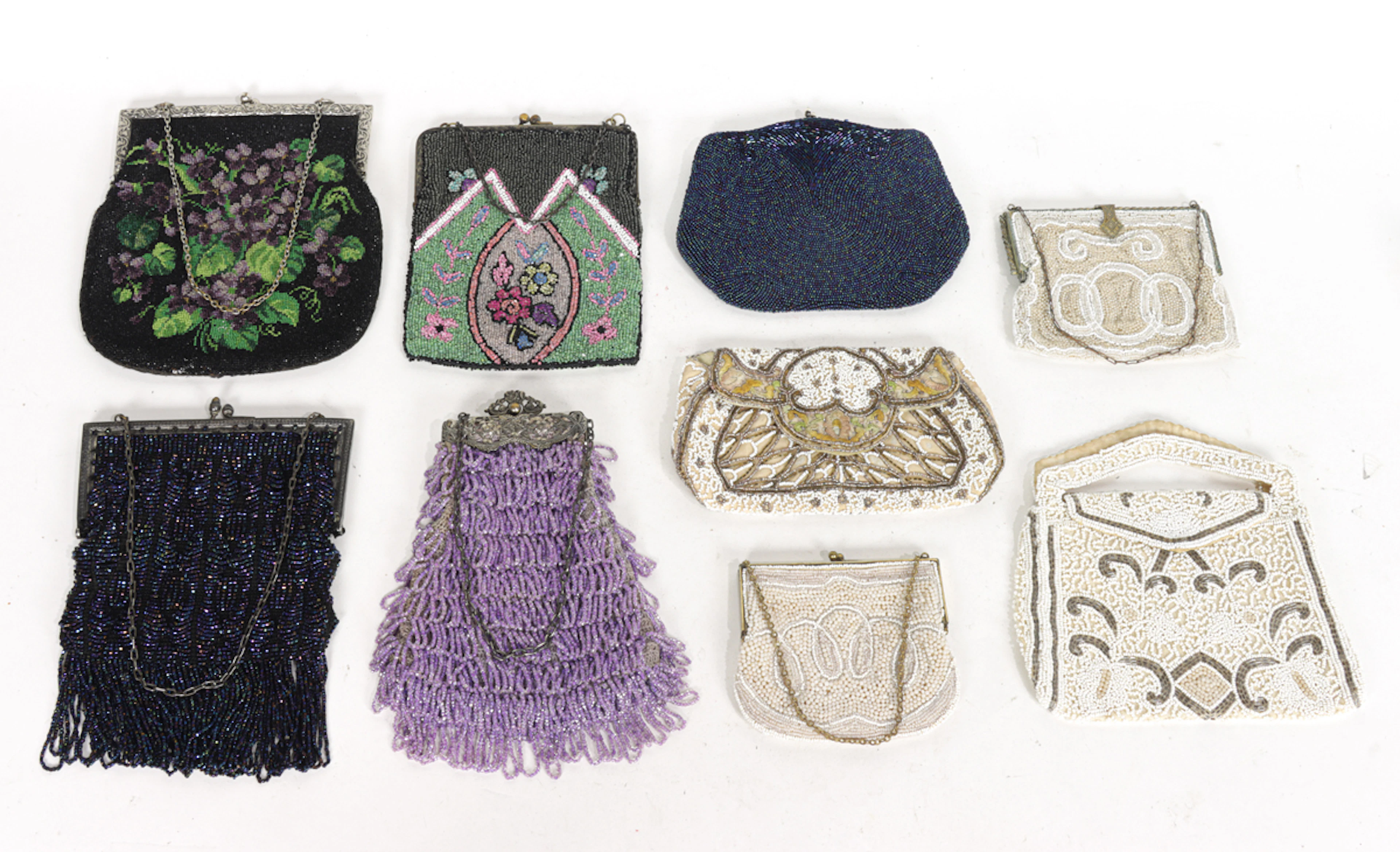 Nine beaded bags