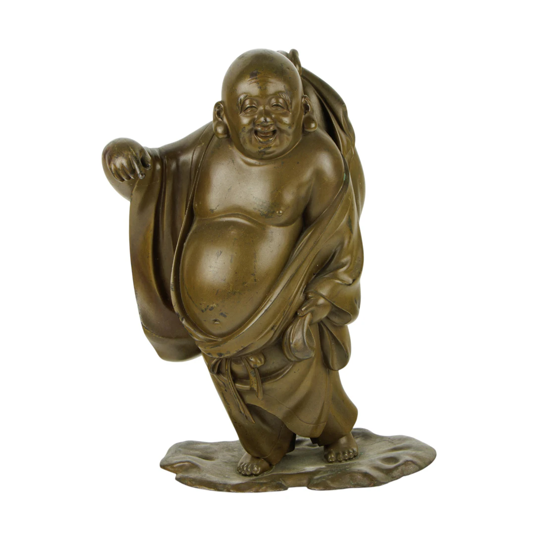 A Japanese patinated bronze figure of Hotei