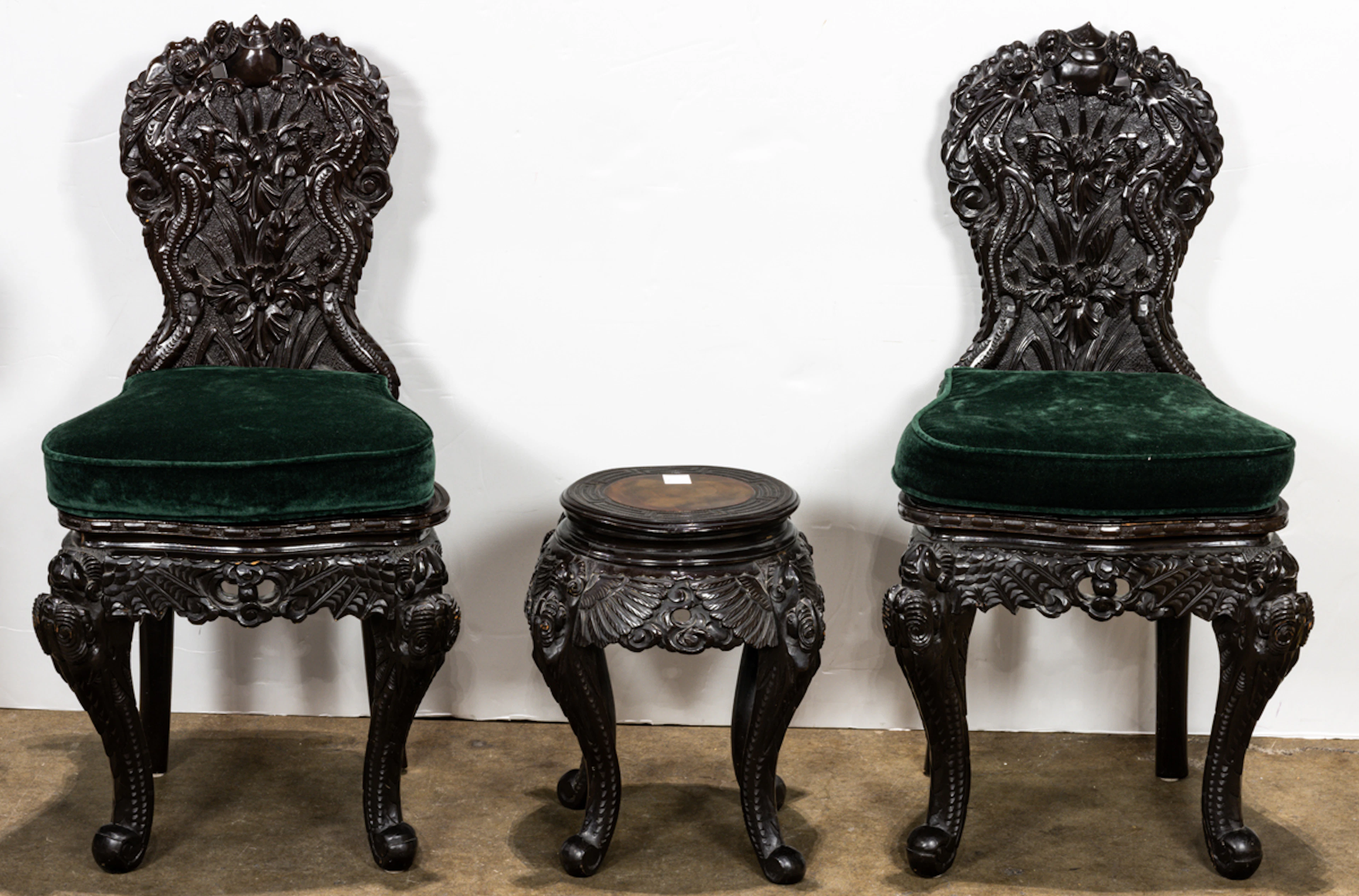 A set of three Japanese export side chairs and table